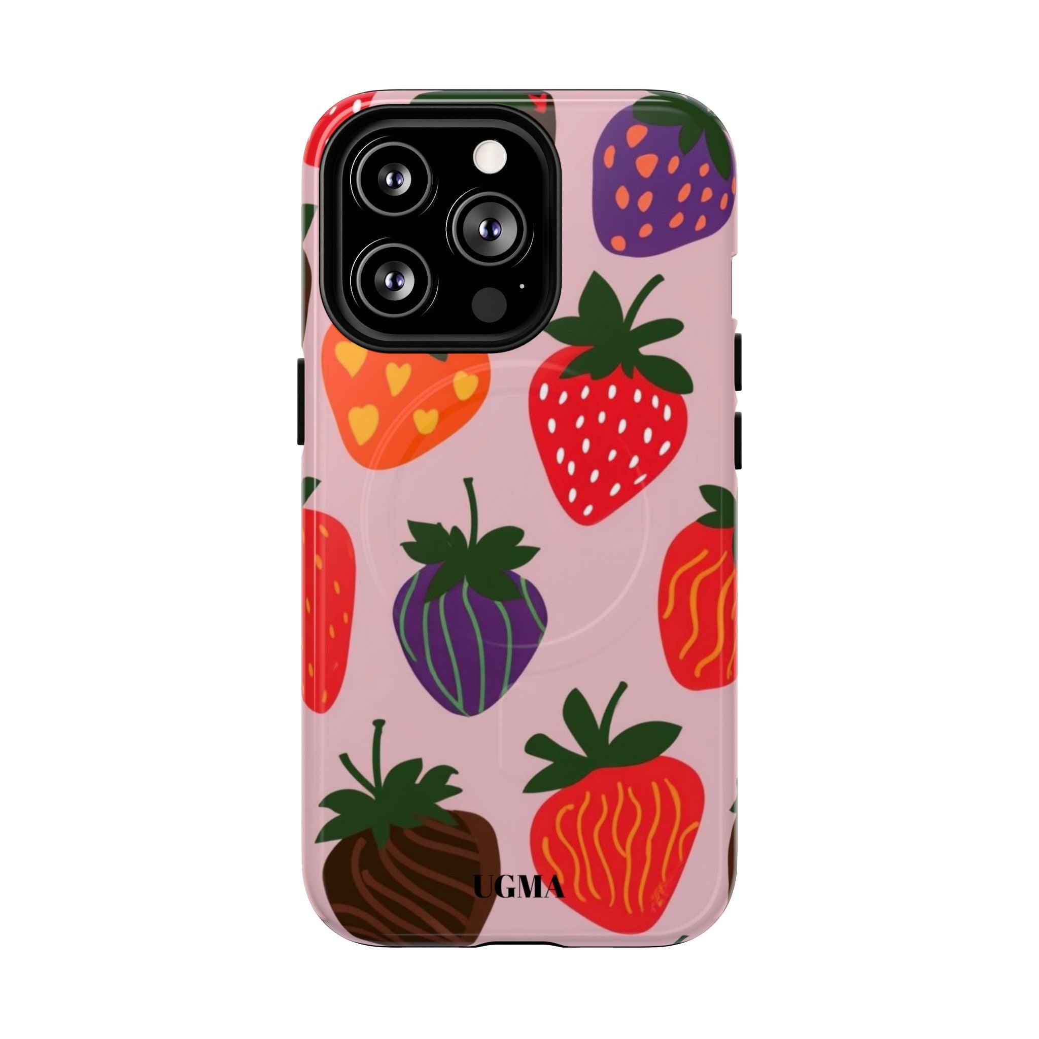 Strawberry Pattern Tough Magnetic Phone Case — Cute Pink Fruit Design