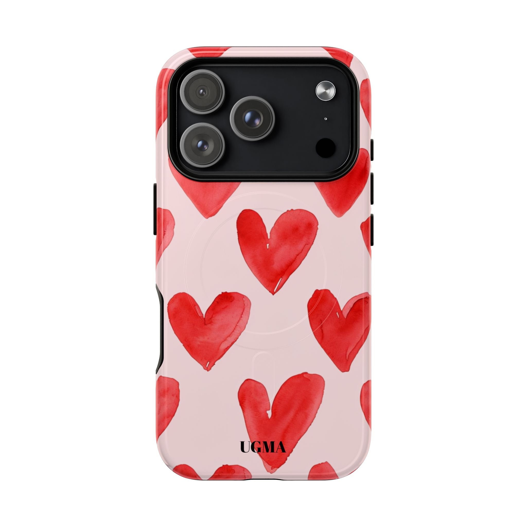 Phone Case - Red Watercolor Hearts Tough Magnetic Case