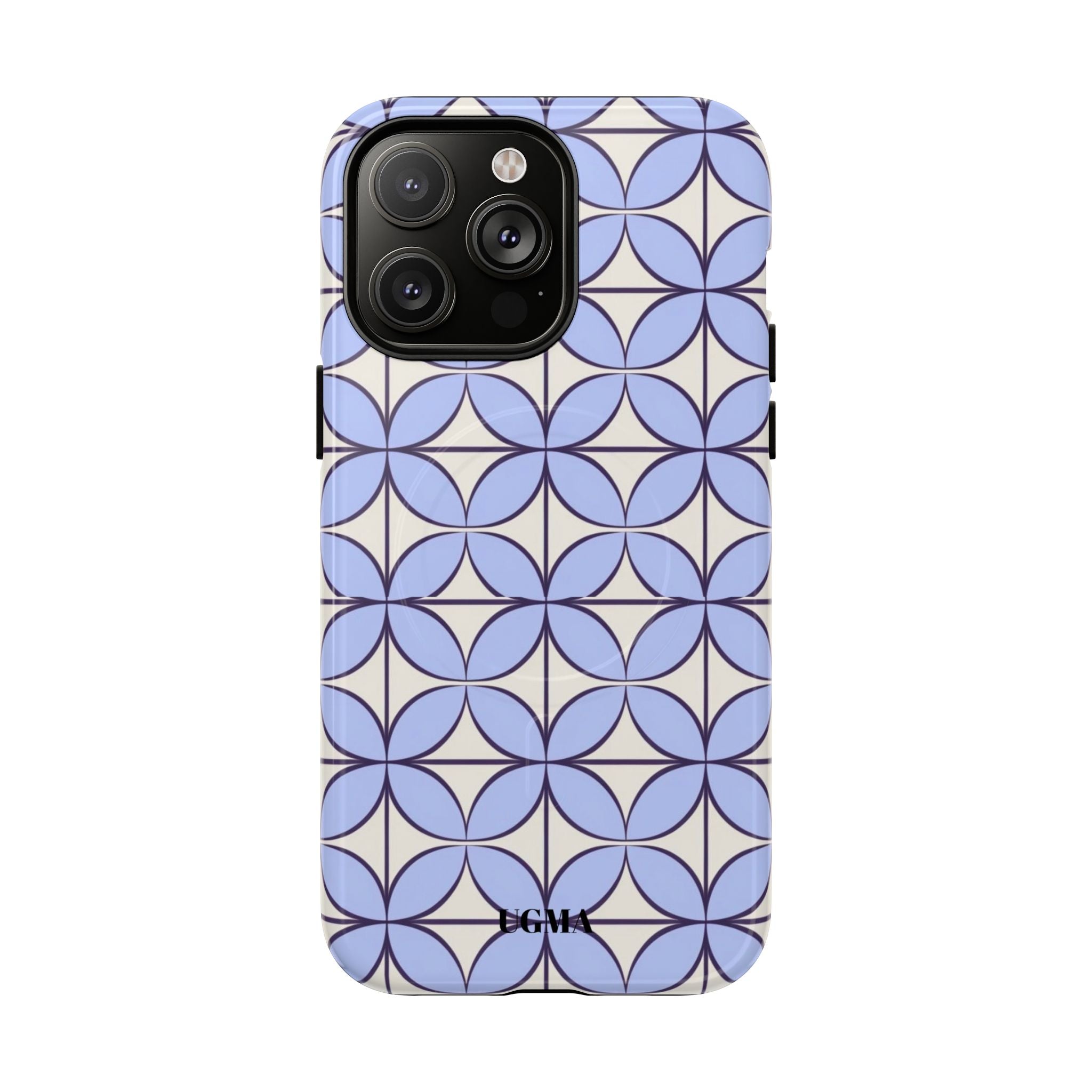 Geometric Blue Flower Pattern Magnetic Phone Case — Tough Protective iPhone Cover