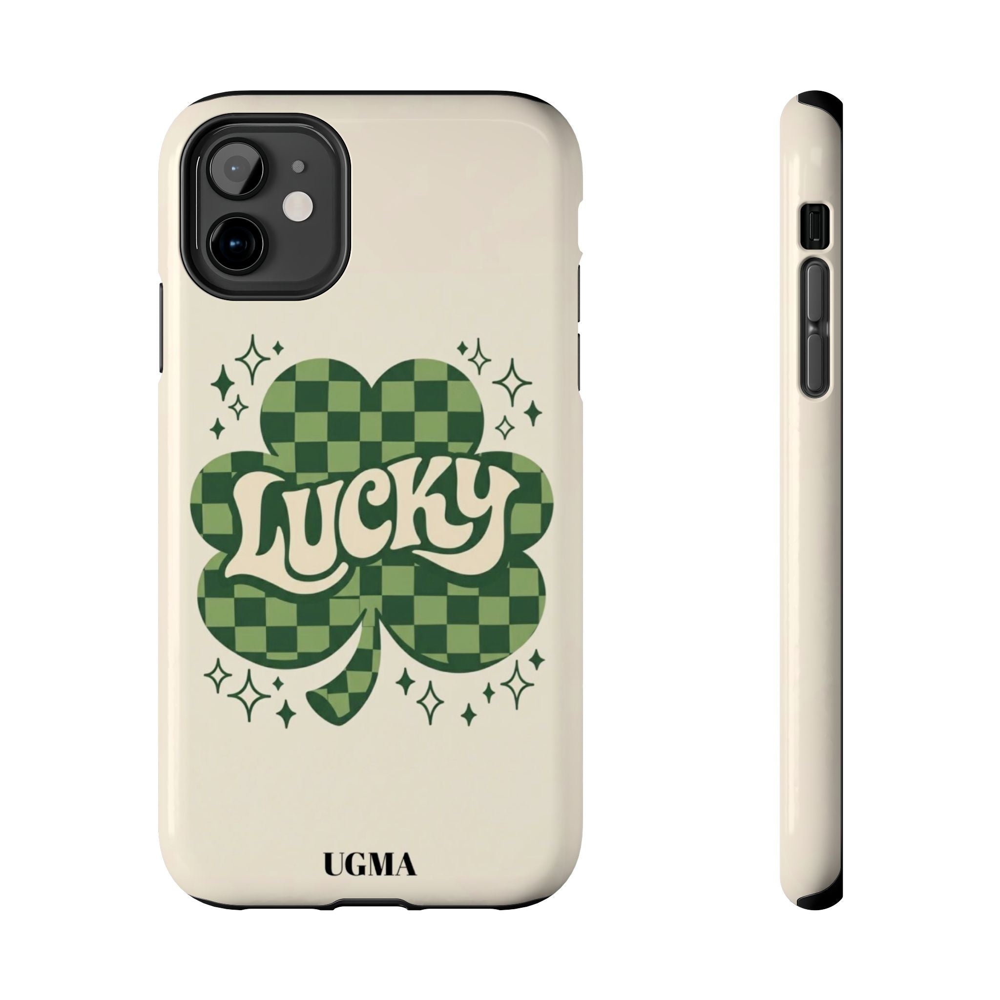 Lucky Clover Phone Case — Retro Green Checker St. Patrick’s Tough Phone Case