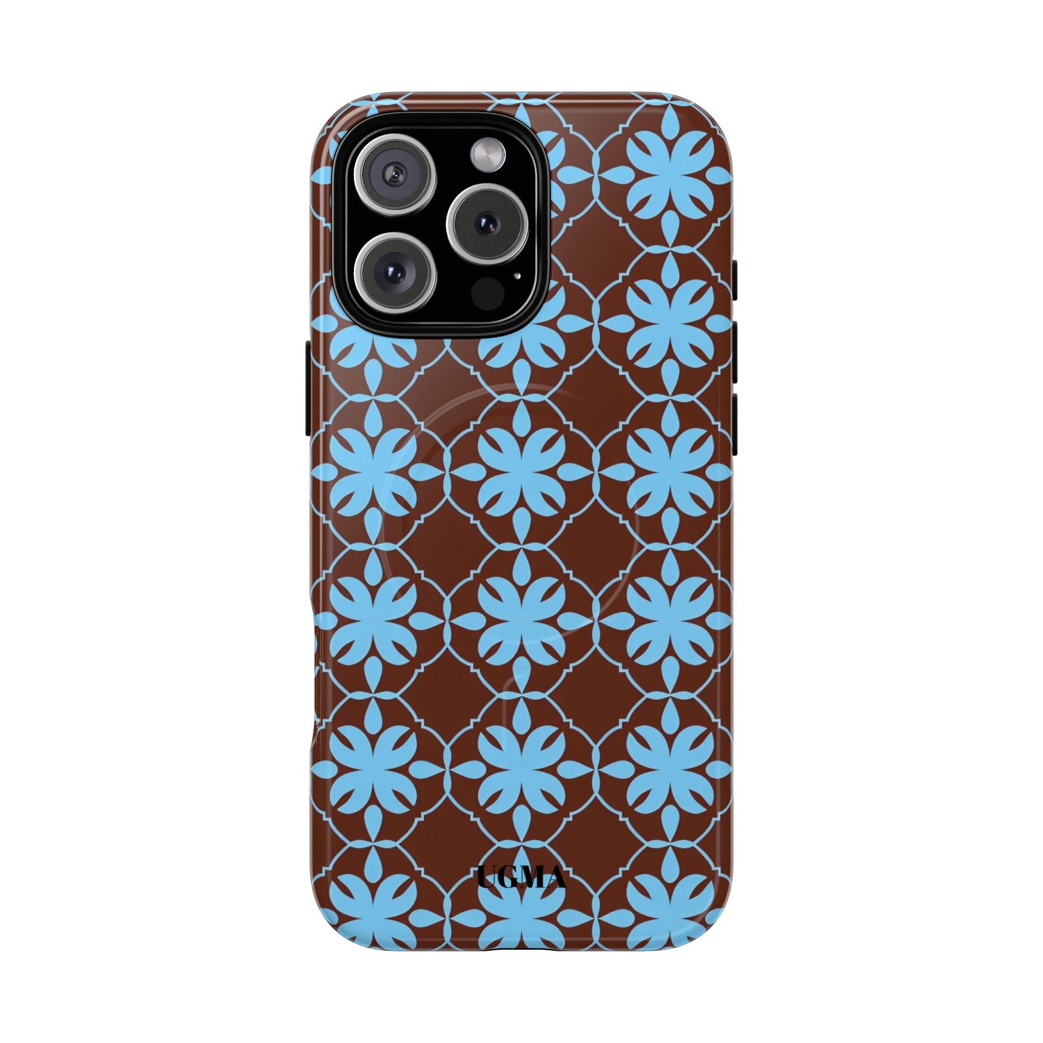Floral Lattice Tough Magnetic Phone Case — Blue on Brown