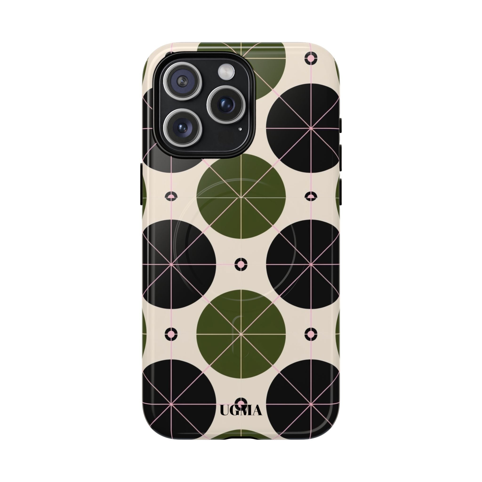 Magnetic Tough Phone Case — Geometric Olive & Black Circle Pattern