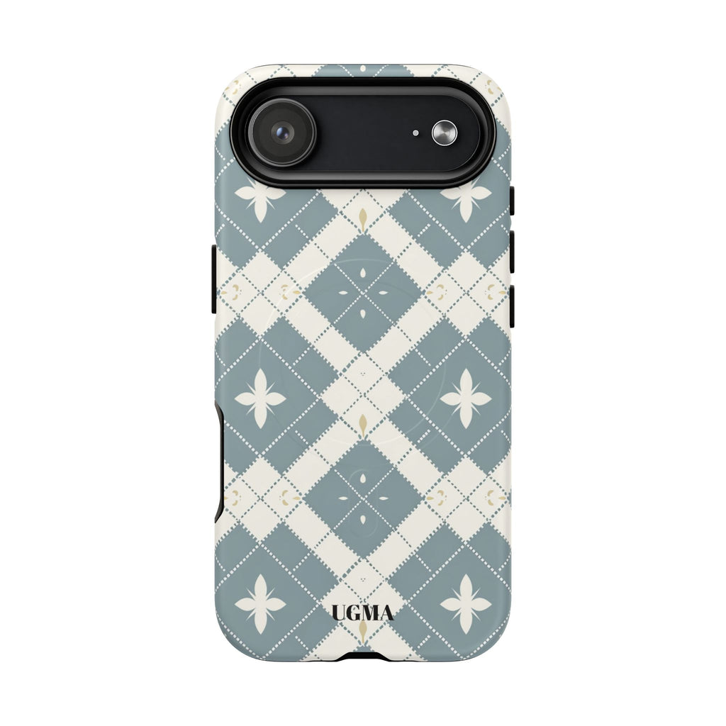 Argyle Fleur Tough Magnetic Phone Case — Blue Plaid Protective Cover
