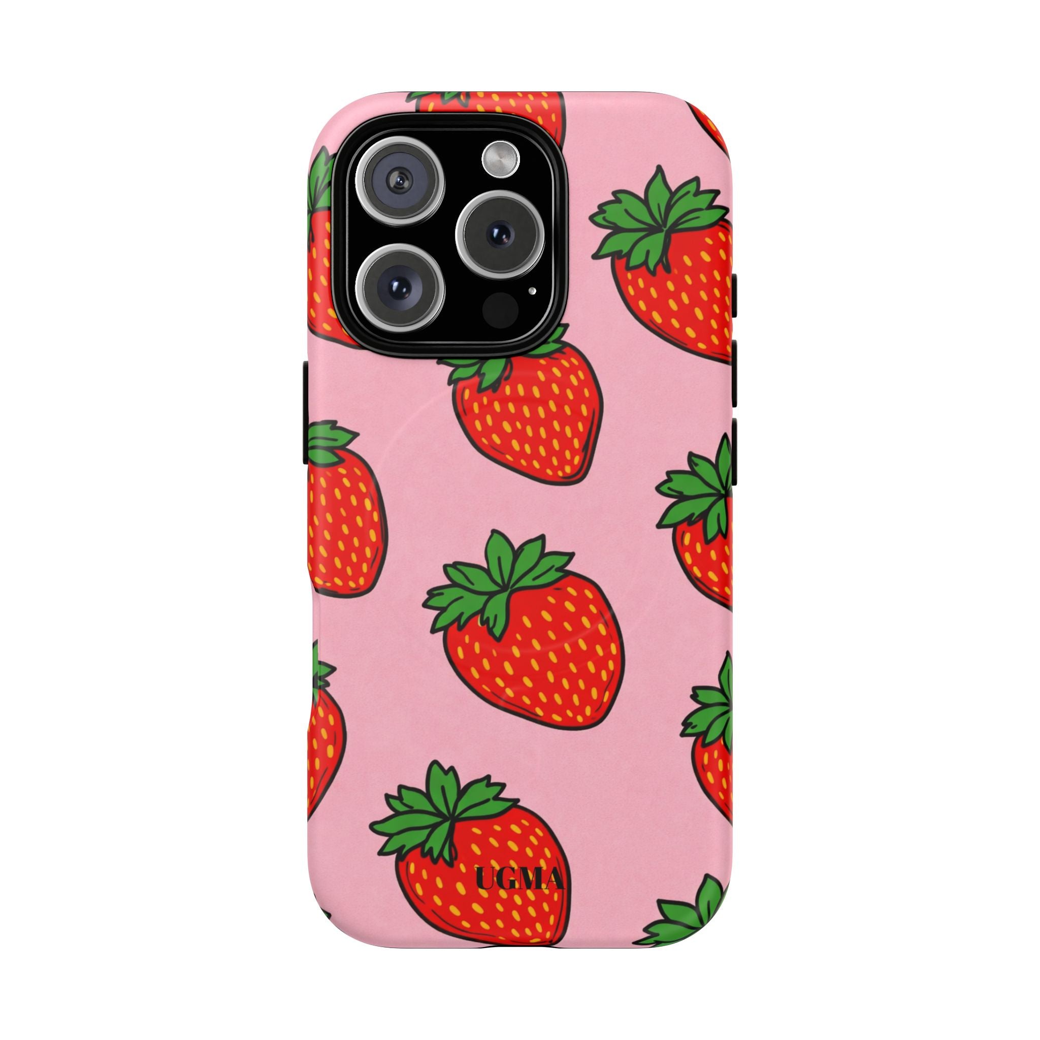 Strawberry Pattern Tough Magnetic Phone Case — Pink Fruit Protective Cover
