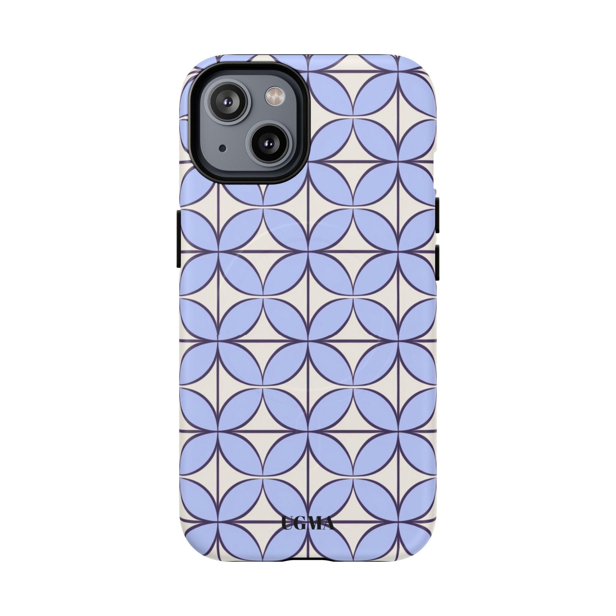 Geometric Blue Flower Pattern Magnetic Phone Case — Tough Protective iPhone Cover