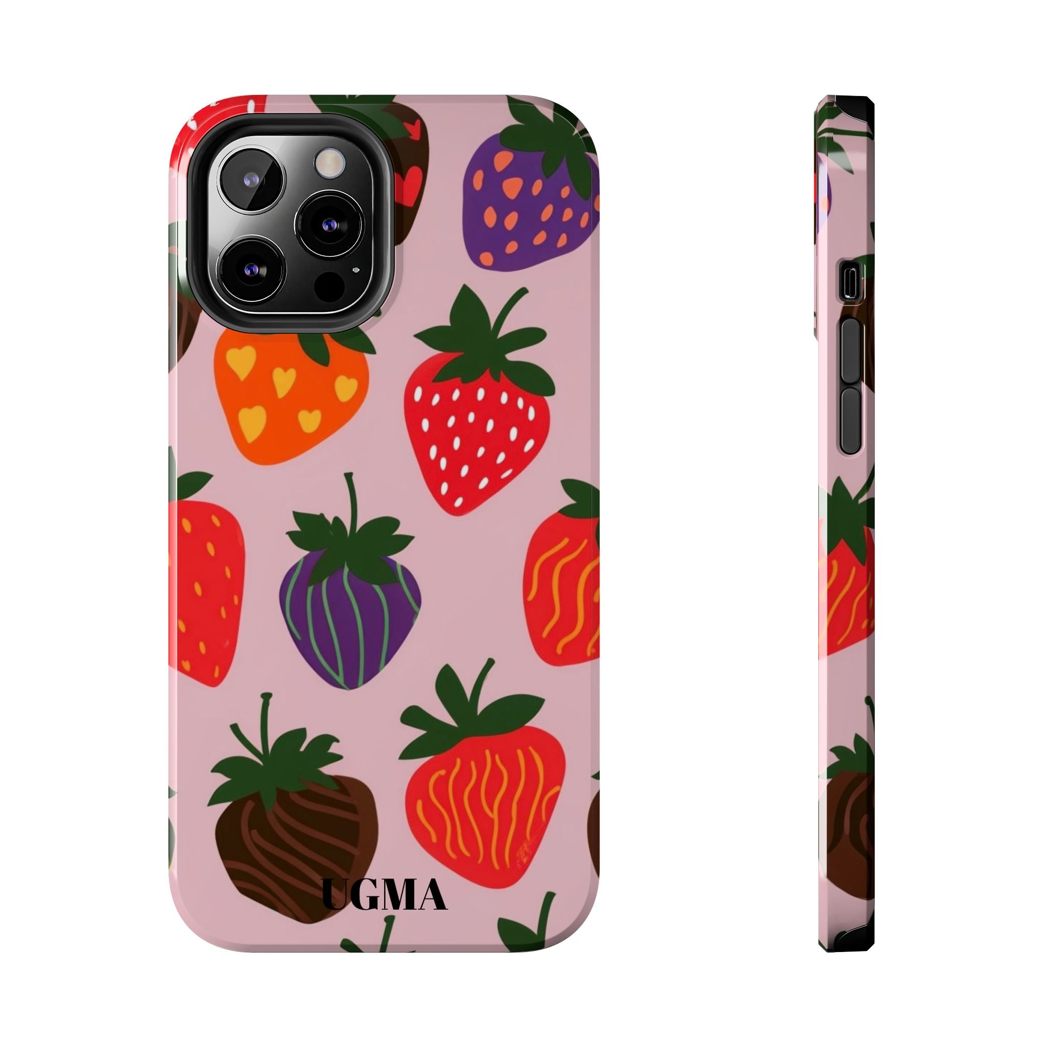 Strawberry Pattern Tough Phone Case — Cute Pastel Fruit Protective Cover