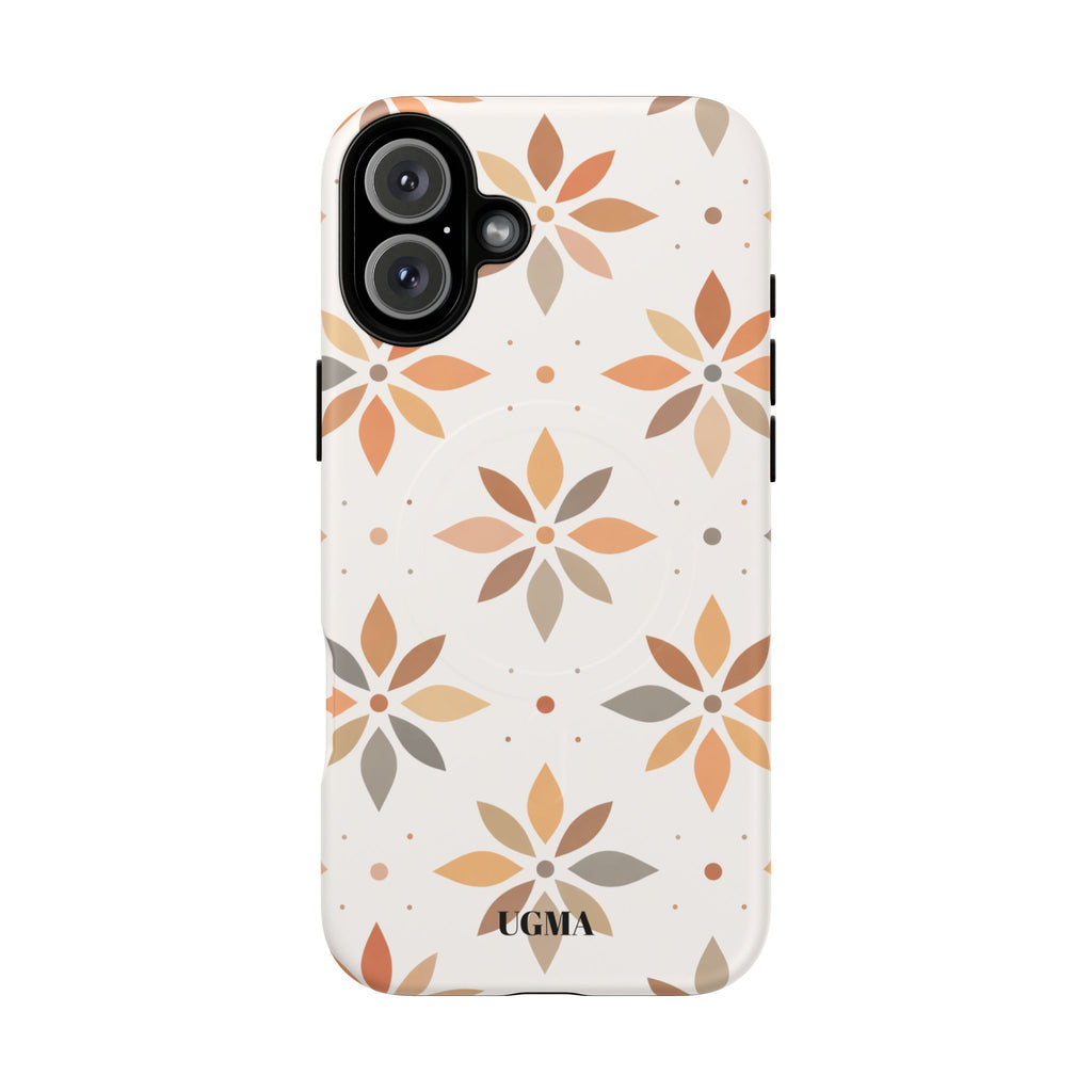 Floral Tile Tough Magnetic Phone Case — Neutral Autumn Blossom Design