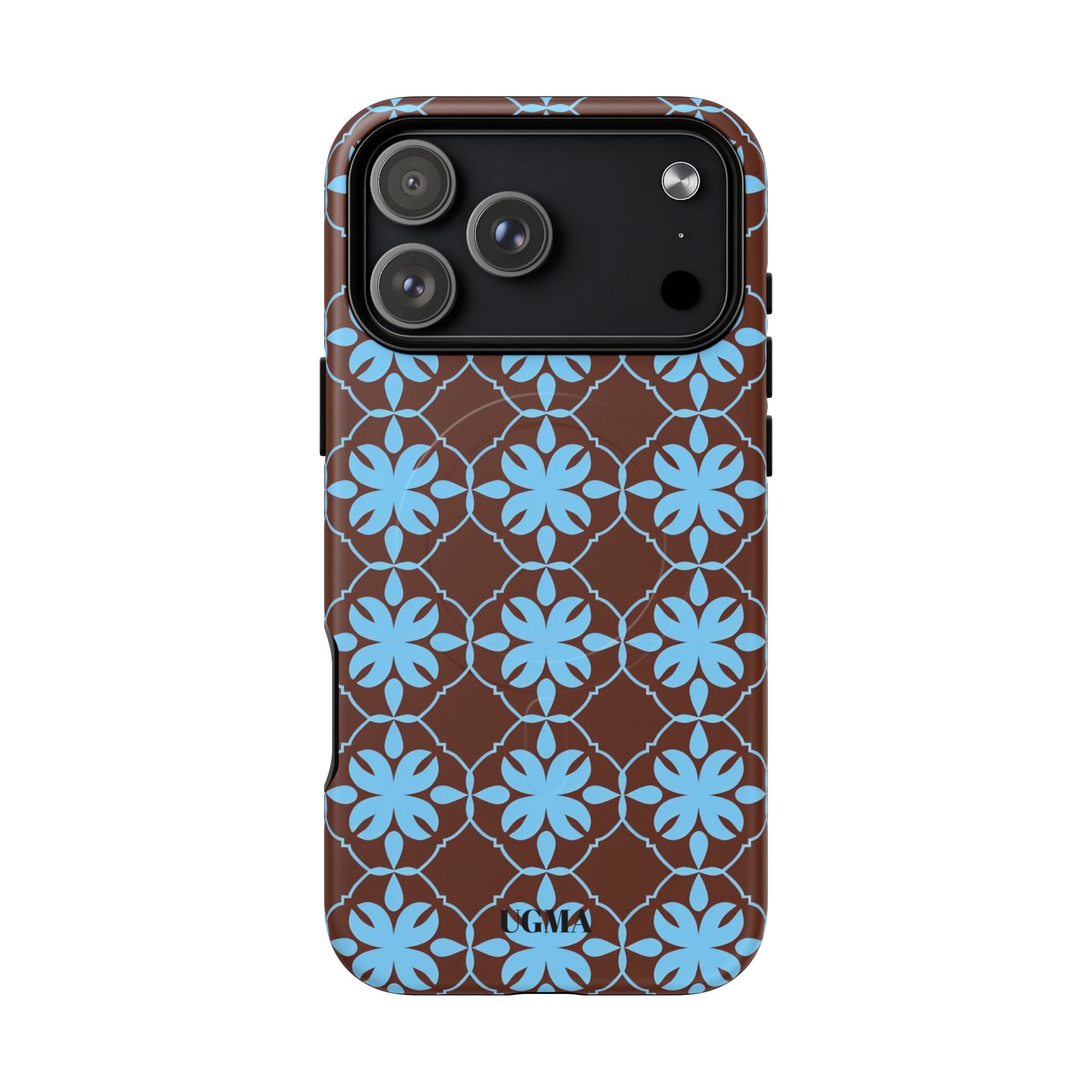 Floral Lattice Tough Magnetic Phone Case — Blue on Brown