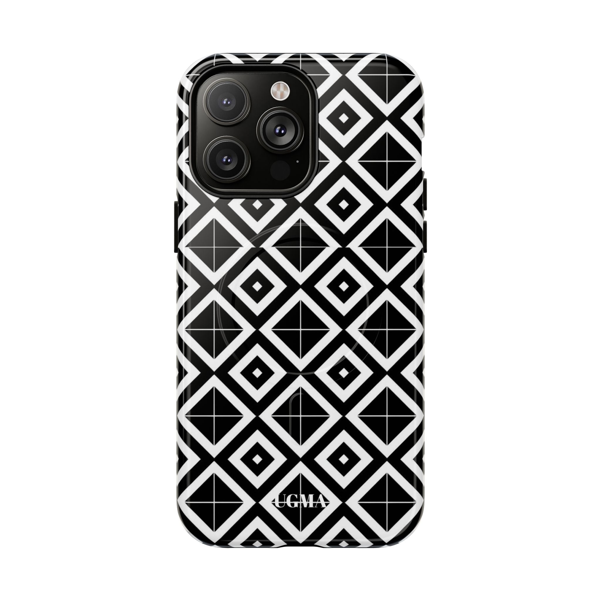 Magnetic Phone Case — Black & White Geometric Diamond Pattern, Tough Protective Cover