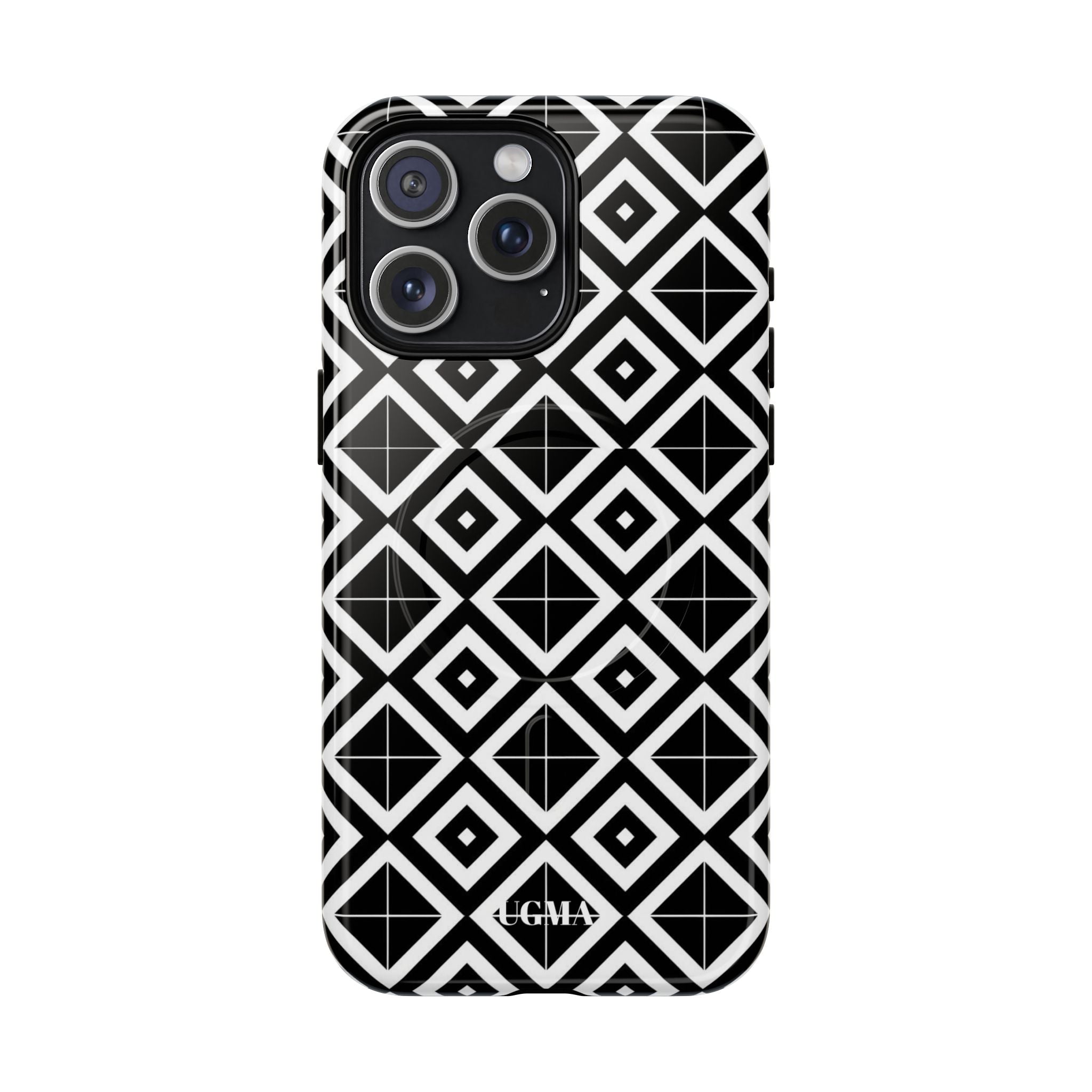 Magnetic Phone Case — Black & White Geometric Diamond Pattern, Tough Protective Cover