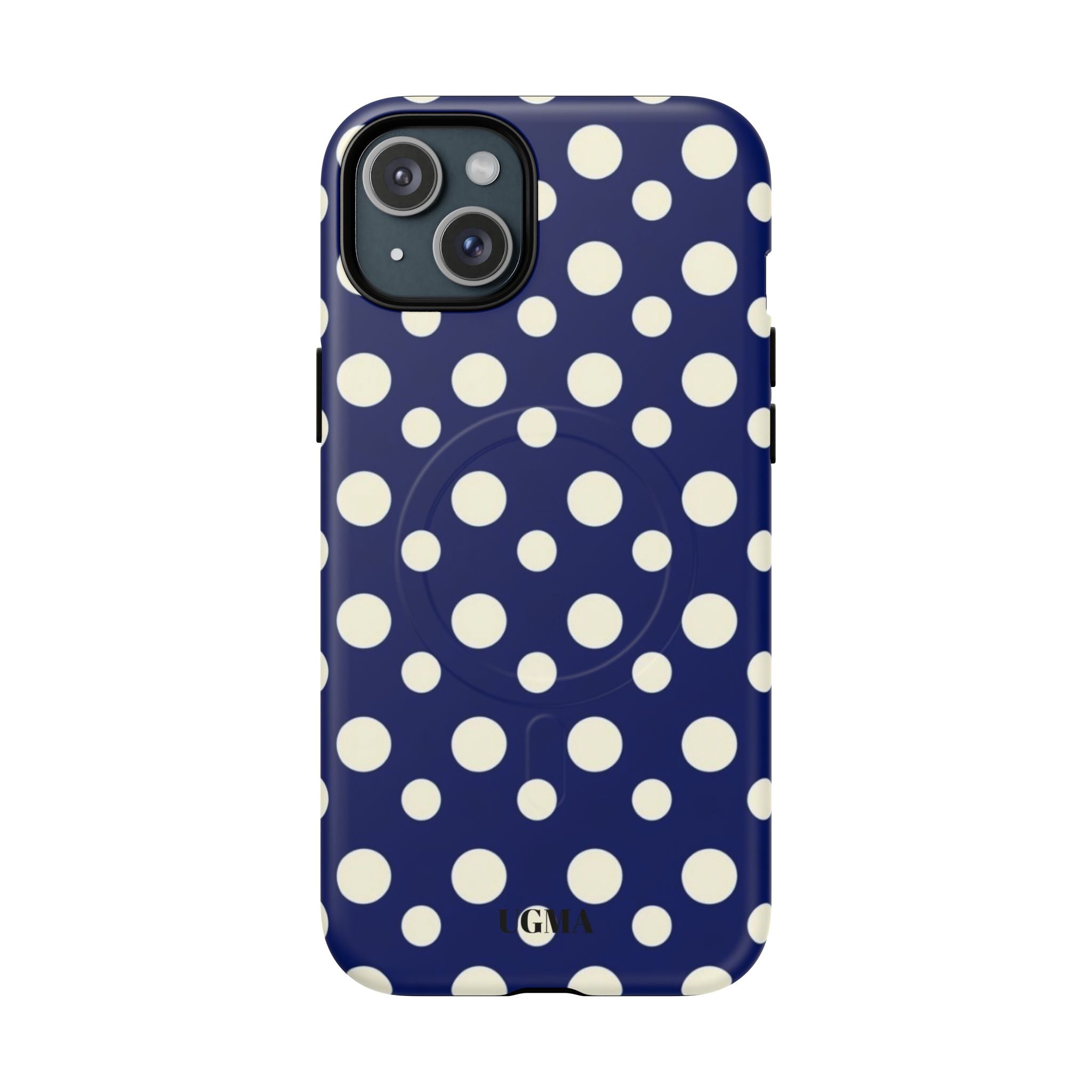 Polka Dot Tough Magnetic Phone Case — Navy & White Protective Magnetic Cover
