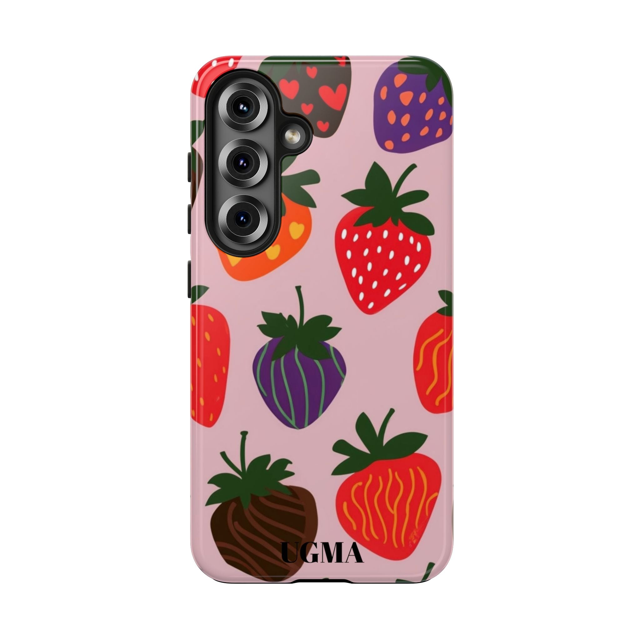 Strawberry Pattern Tough Phone Case — Cute Pastel Fruit Protective Cover