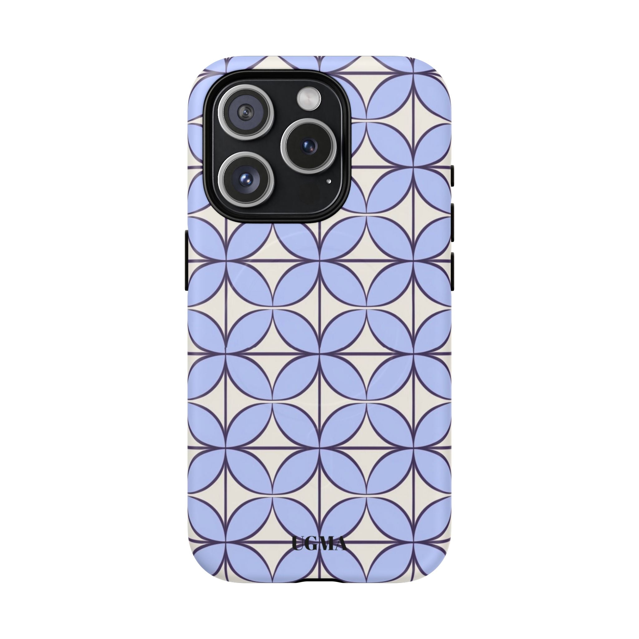 Geometric Blue Flower Pattern Magnetic Phone Case — Tough Protective iPhone Cover