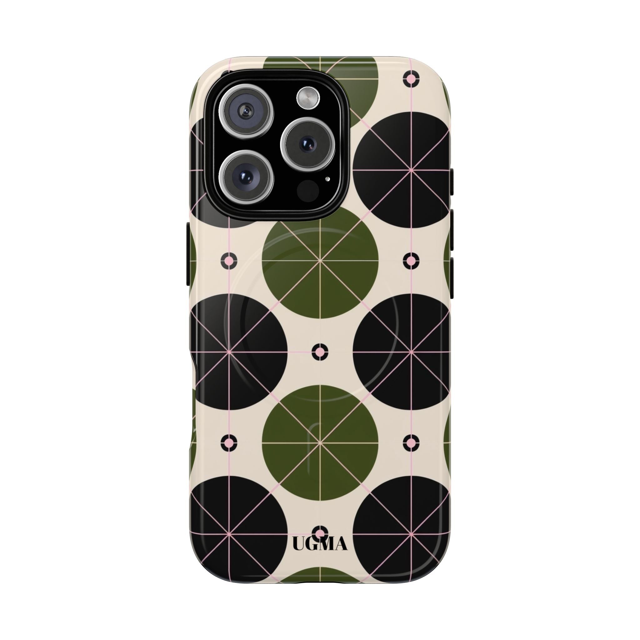 Magnetic Tough Phone Case — Geometric Olive & Black Circle Pattern
