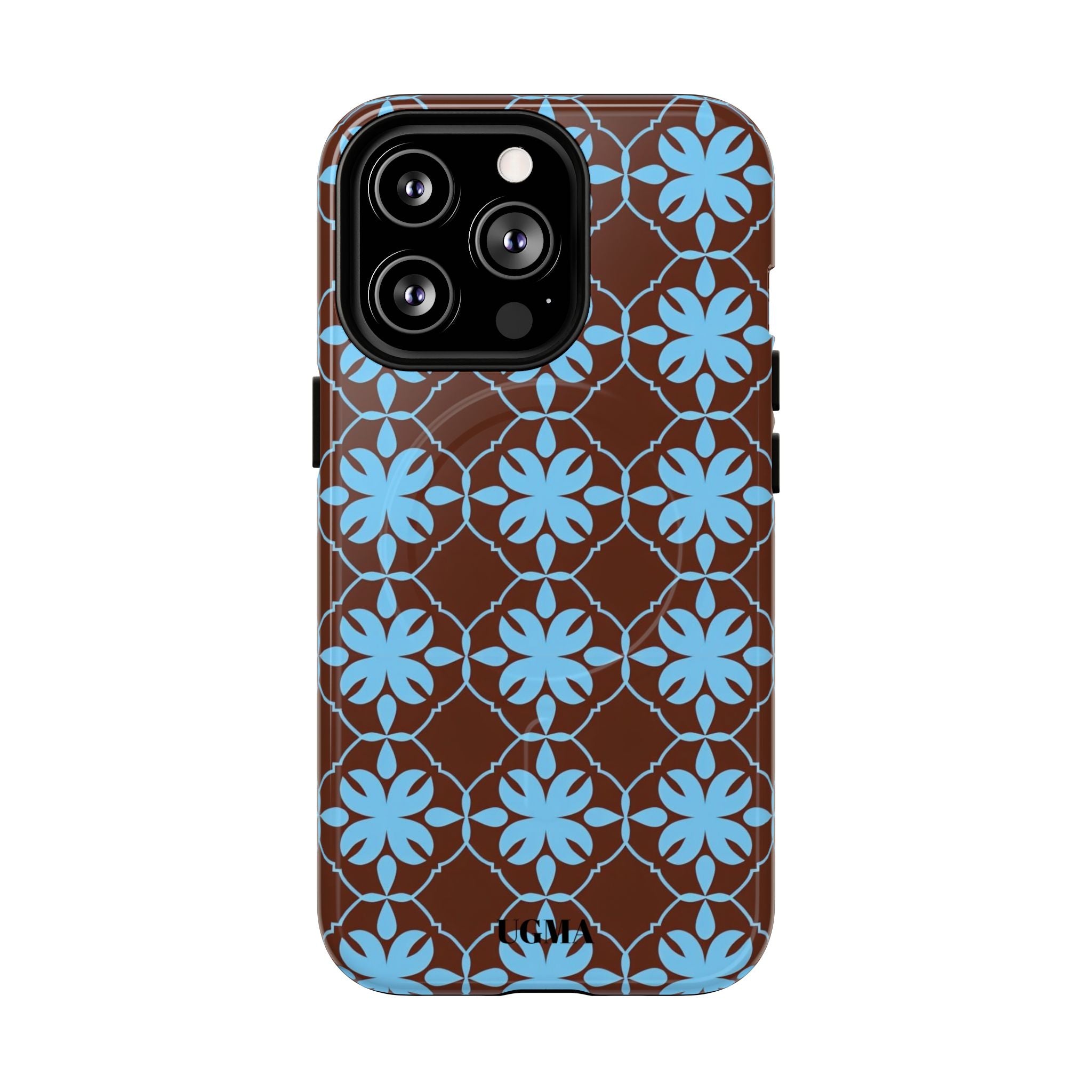 Floral Lattice Tough Magnetic Phone Case — Blue on Brown