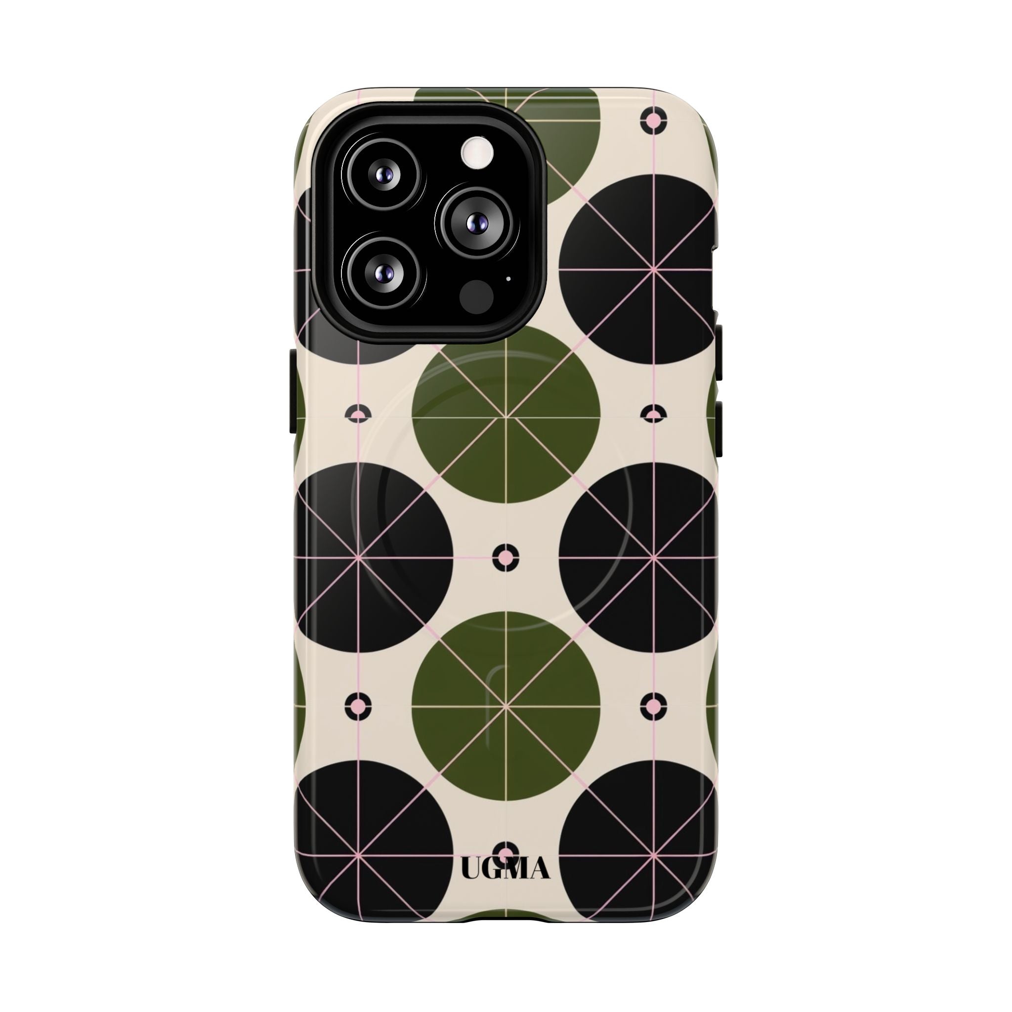 Magnetic Tough Phone Case — Geometric Olive & Black Circle Pattern