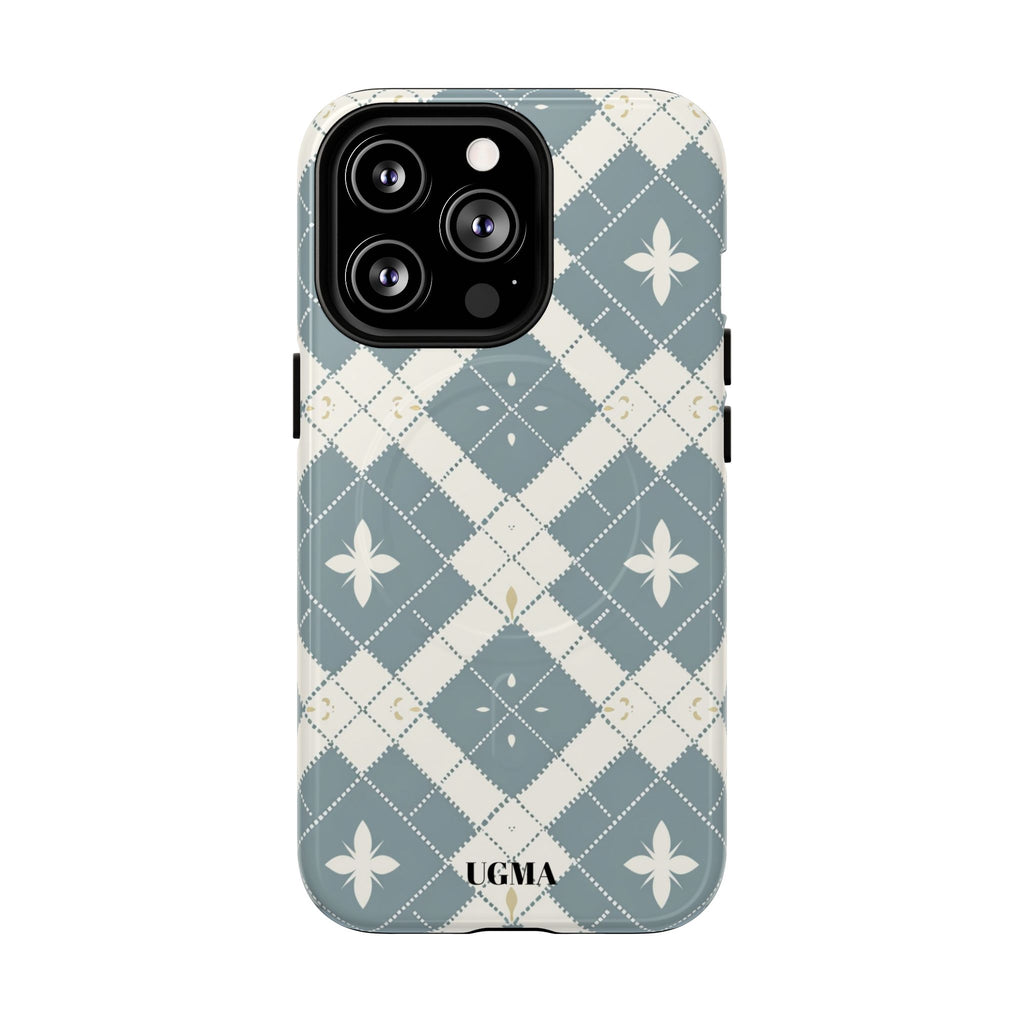 Argyle Fleur Tough Magnetic Phone Case — Blue Plaid Protective Cover