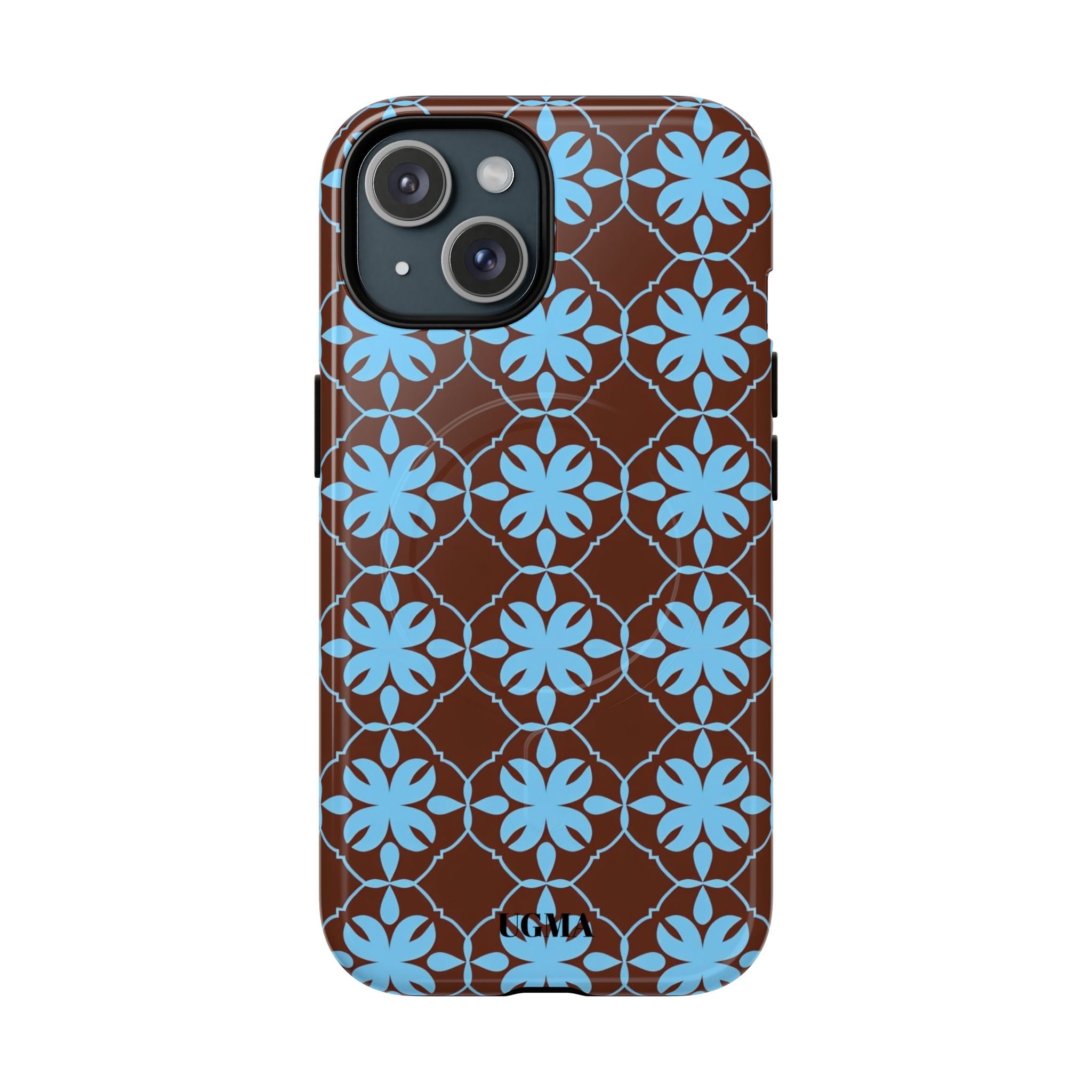 Floral Lattice Tough Magnetic Phone Case — Blue on Brown