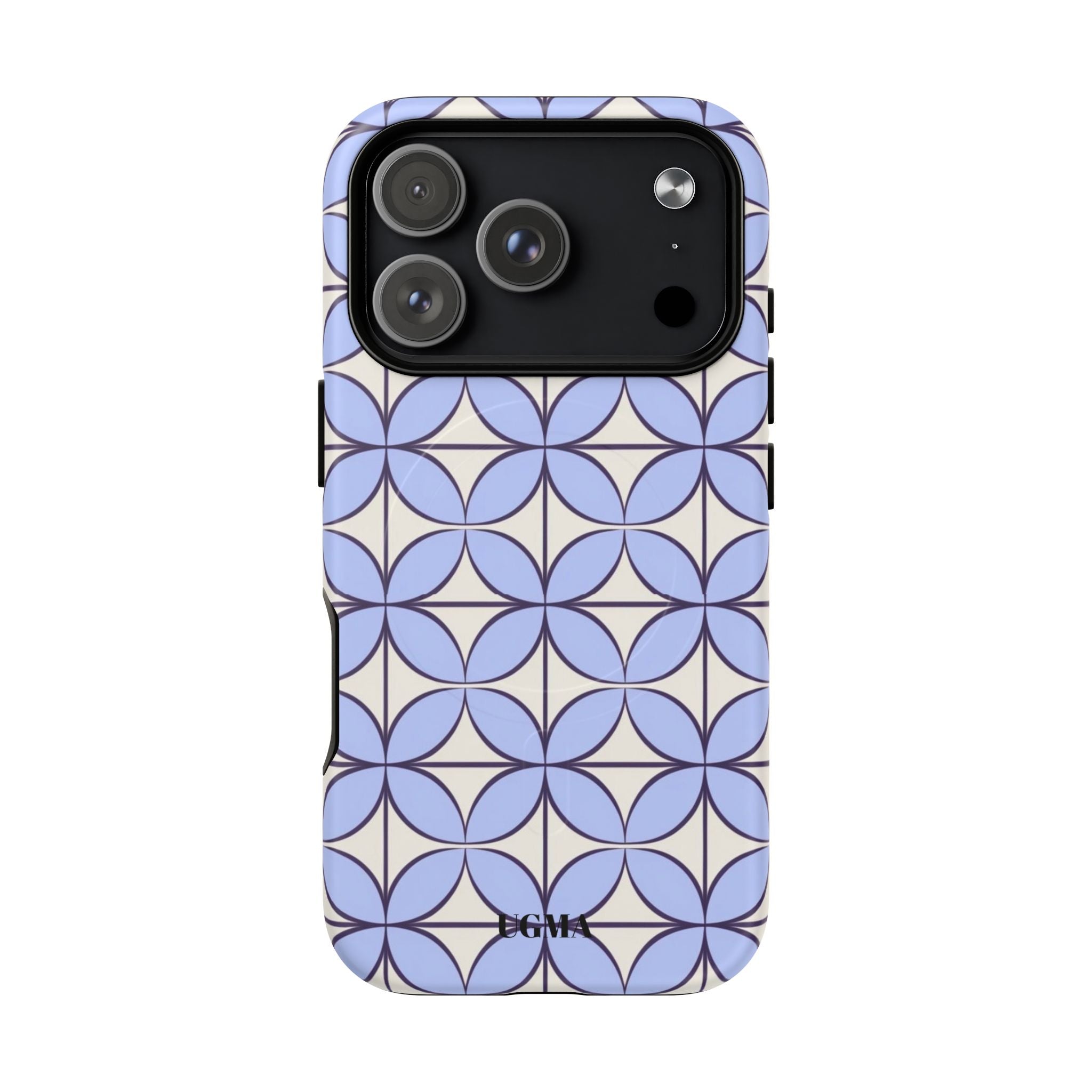 Geometric Blue Flower Pattern Magnetic Phone Case — Tough Protective iPhone Cover