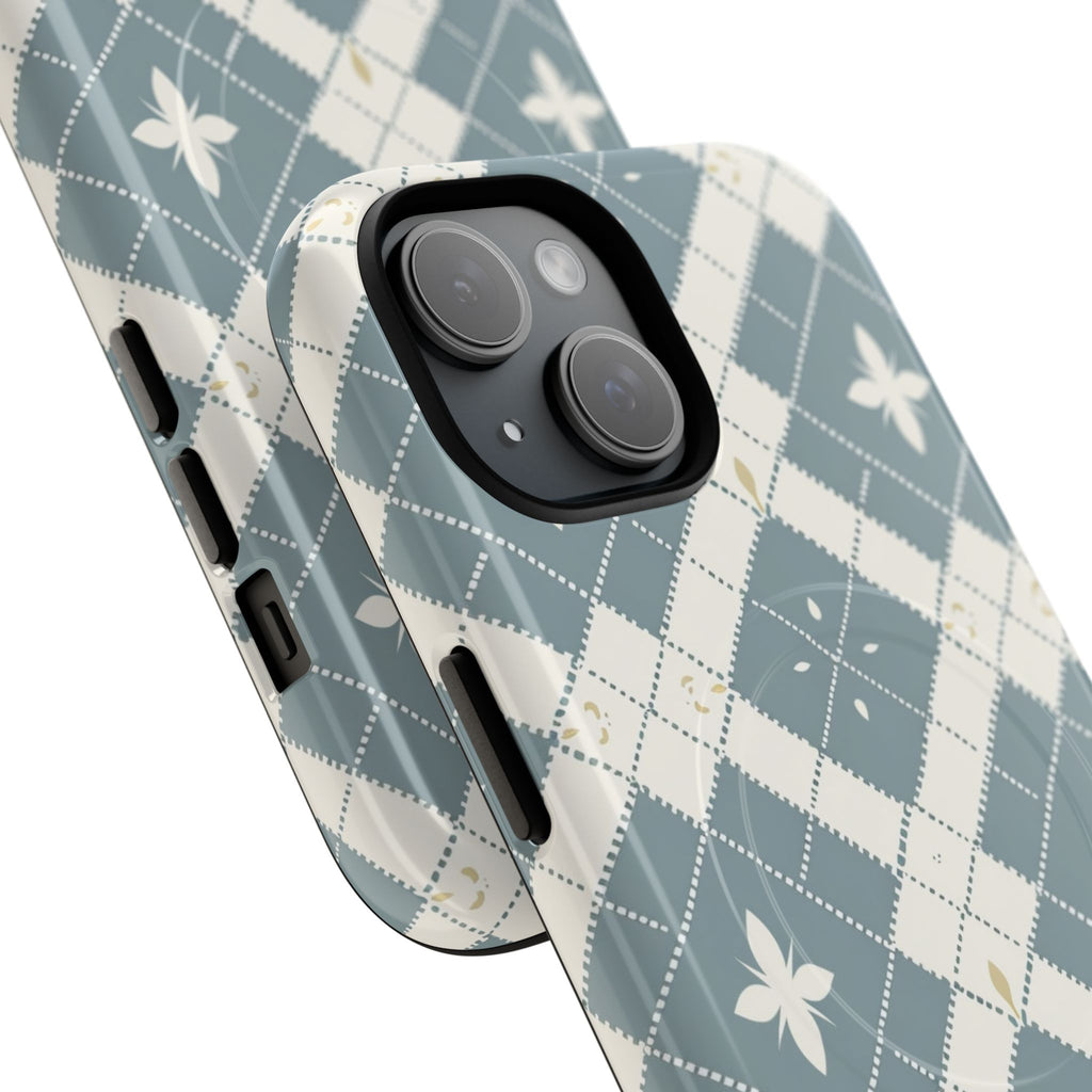 Argyle Fleur Tough Magnetic Phone Case — Blue Plaid Protective Cover