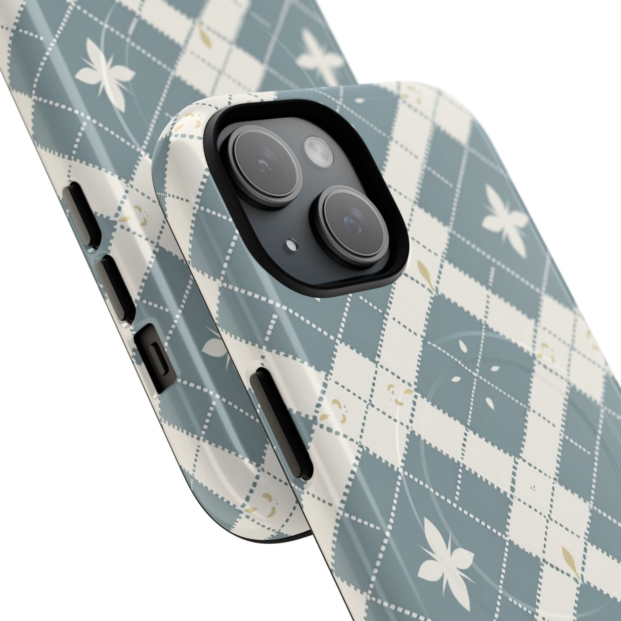 Argyle Fleur Tough Magnetic Phone Case — Blue Plaid Protective Cover