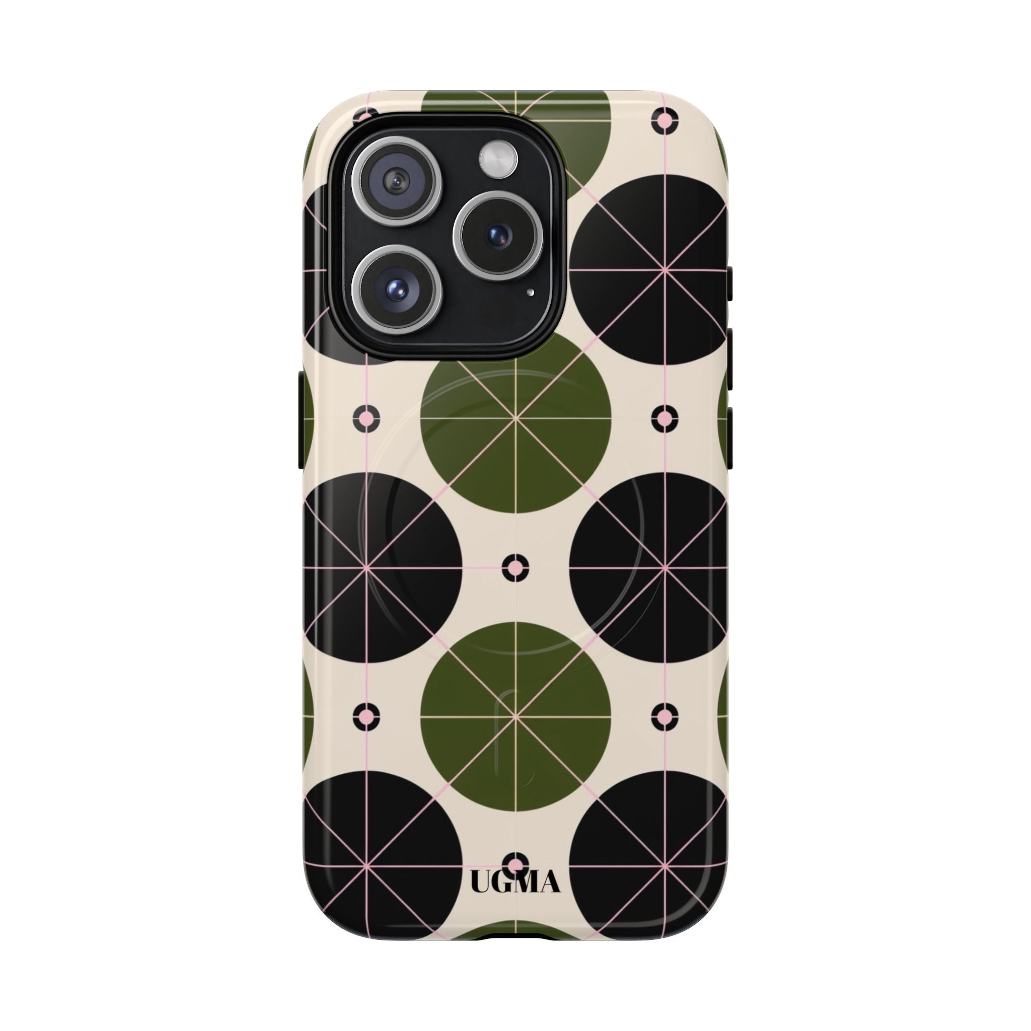 Magnetic Tough Phone Case — Geometric Olive & Black Circle Pattern