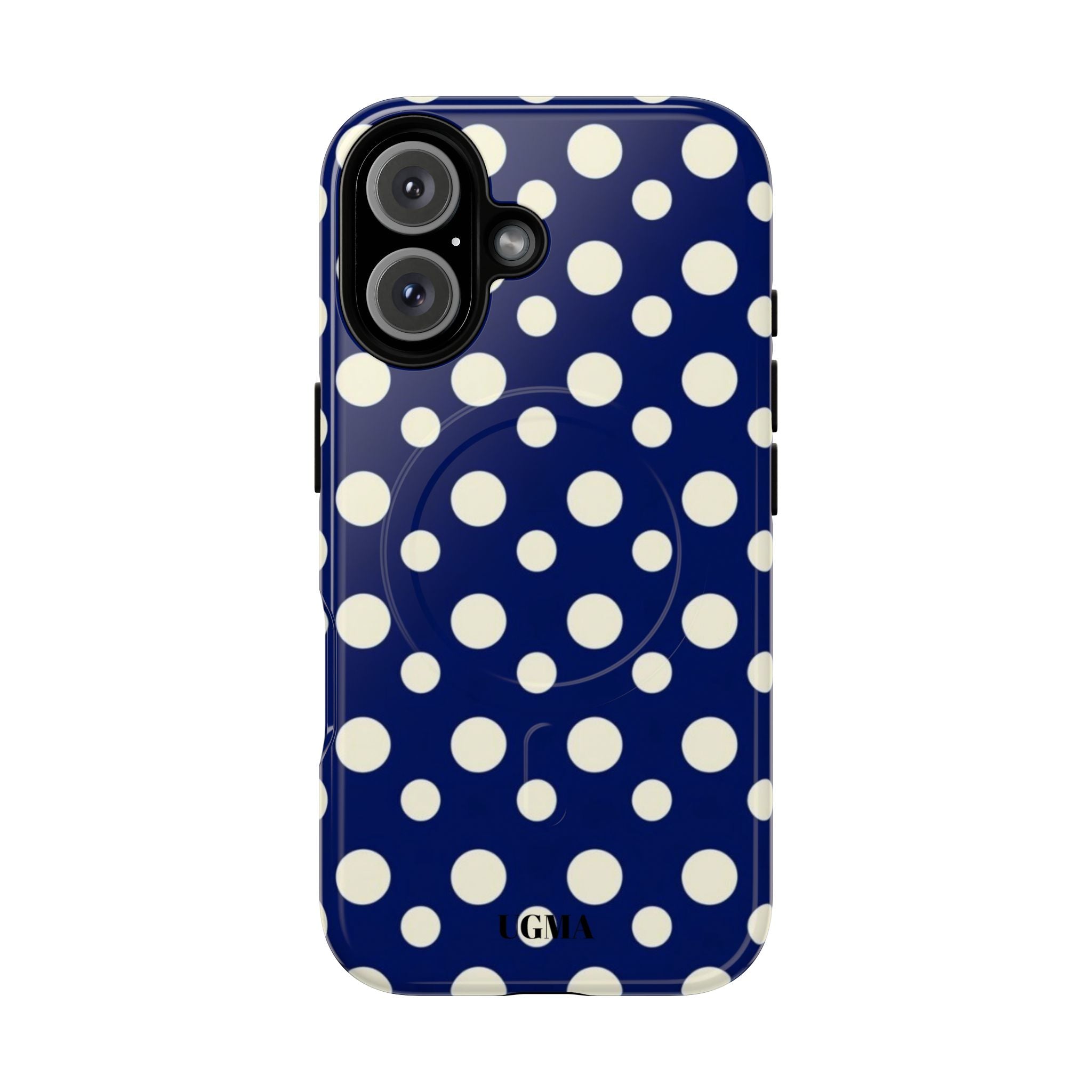 Polka Dot Tough Magnetic Phone Case — Navy & White Protective Magnetic Cover