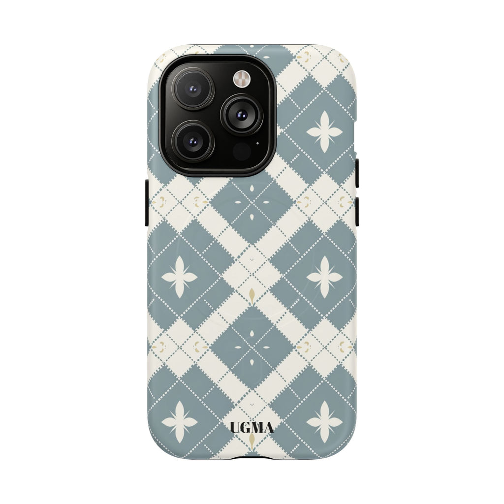 Argyle Fleur Tough Magnetic Phone Case — Blue Plaid Protective Cover