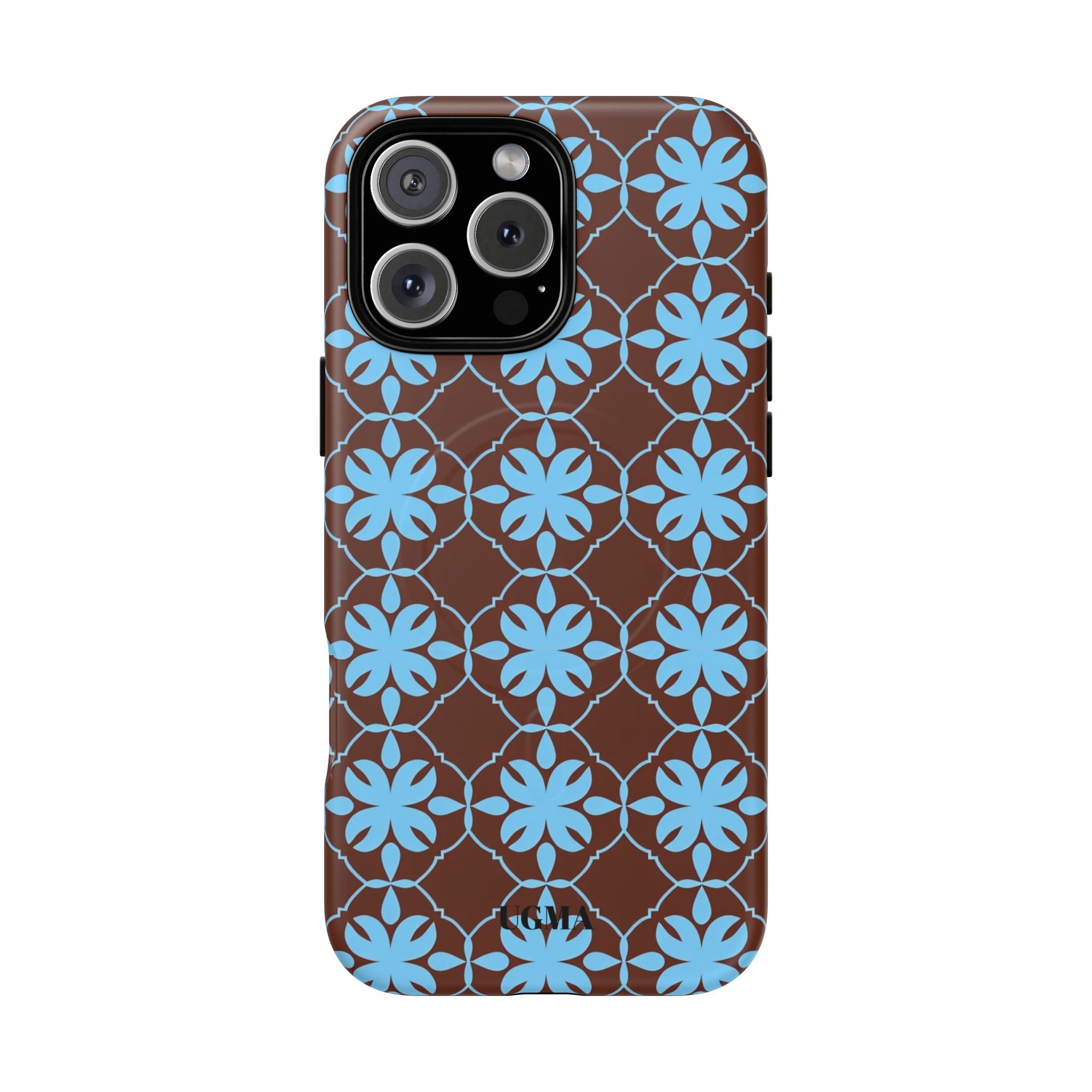 Floral Lattice Tough Magnetic Phone Case — Blue on Brown
