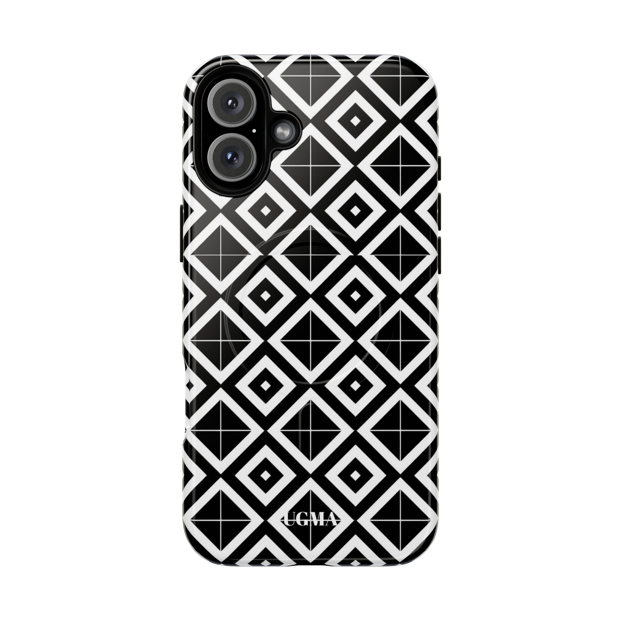 Magnetic Phone Case — Black & White Geometric Diamond Pattern, Tough Protective Cover