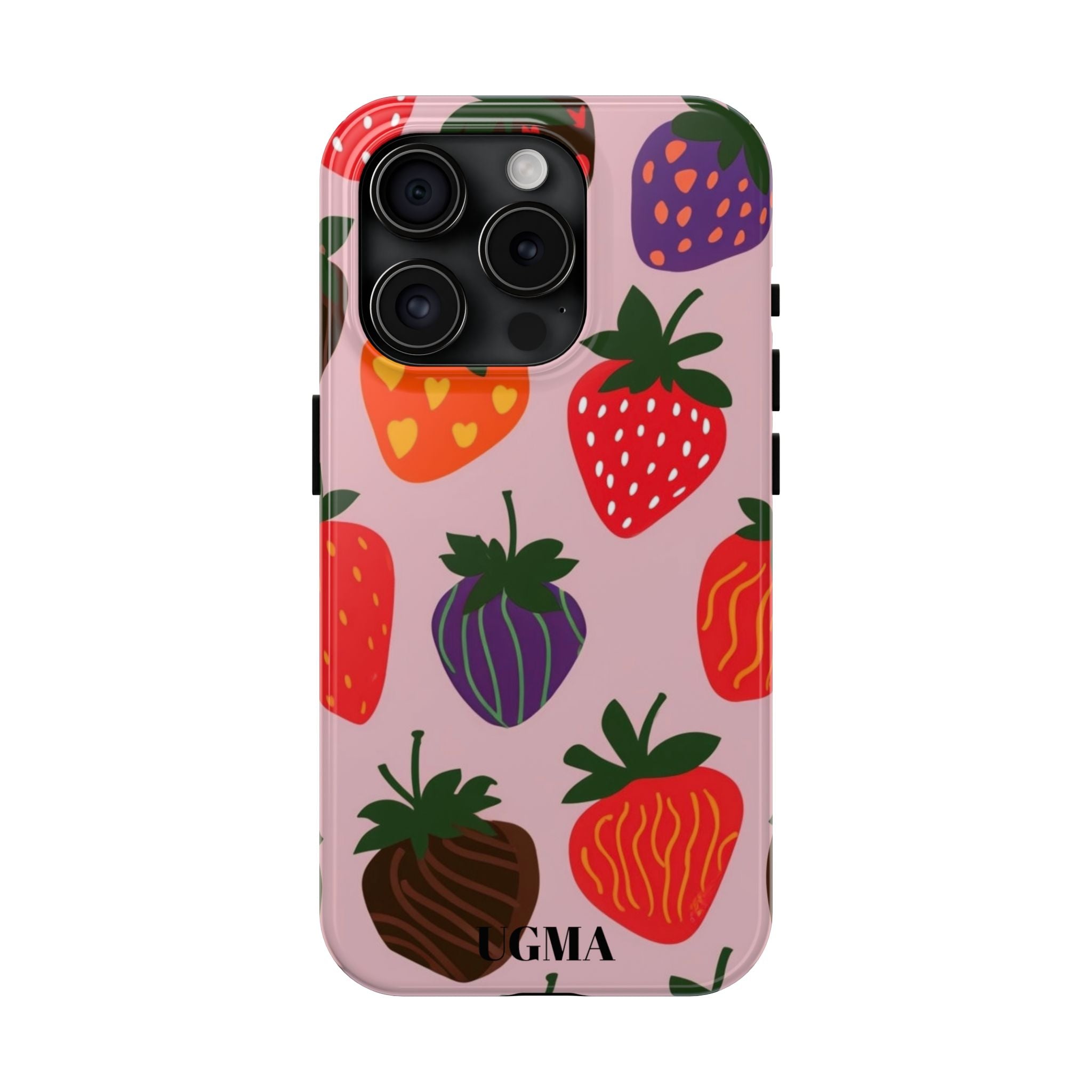 Strawberry Pattern Tough Phone Case — Cute Pastel Fruit Protective Cover