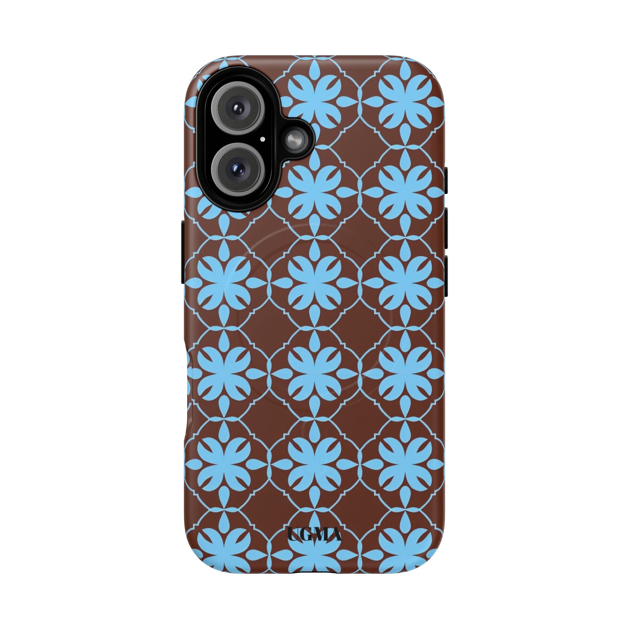Floral Lattice Tough Magnetic Phone Case — Blue on Brown