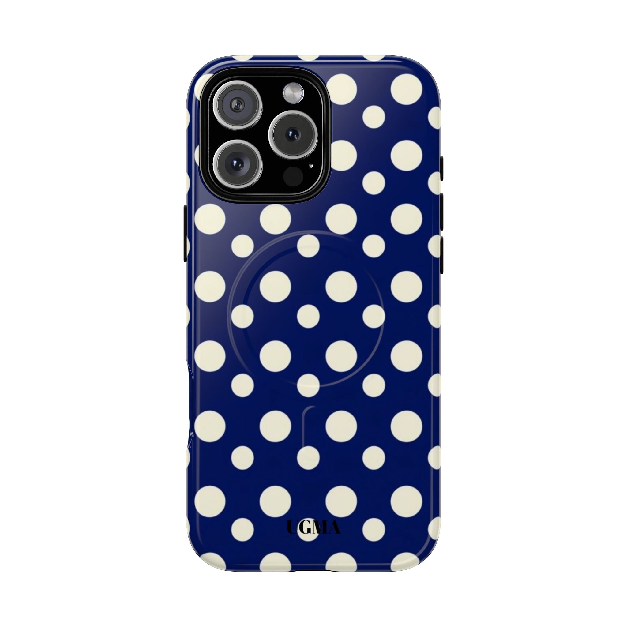 Polka Dot Tough Magnetic Phone Case — Navy & White Protective Magnetic Cover