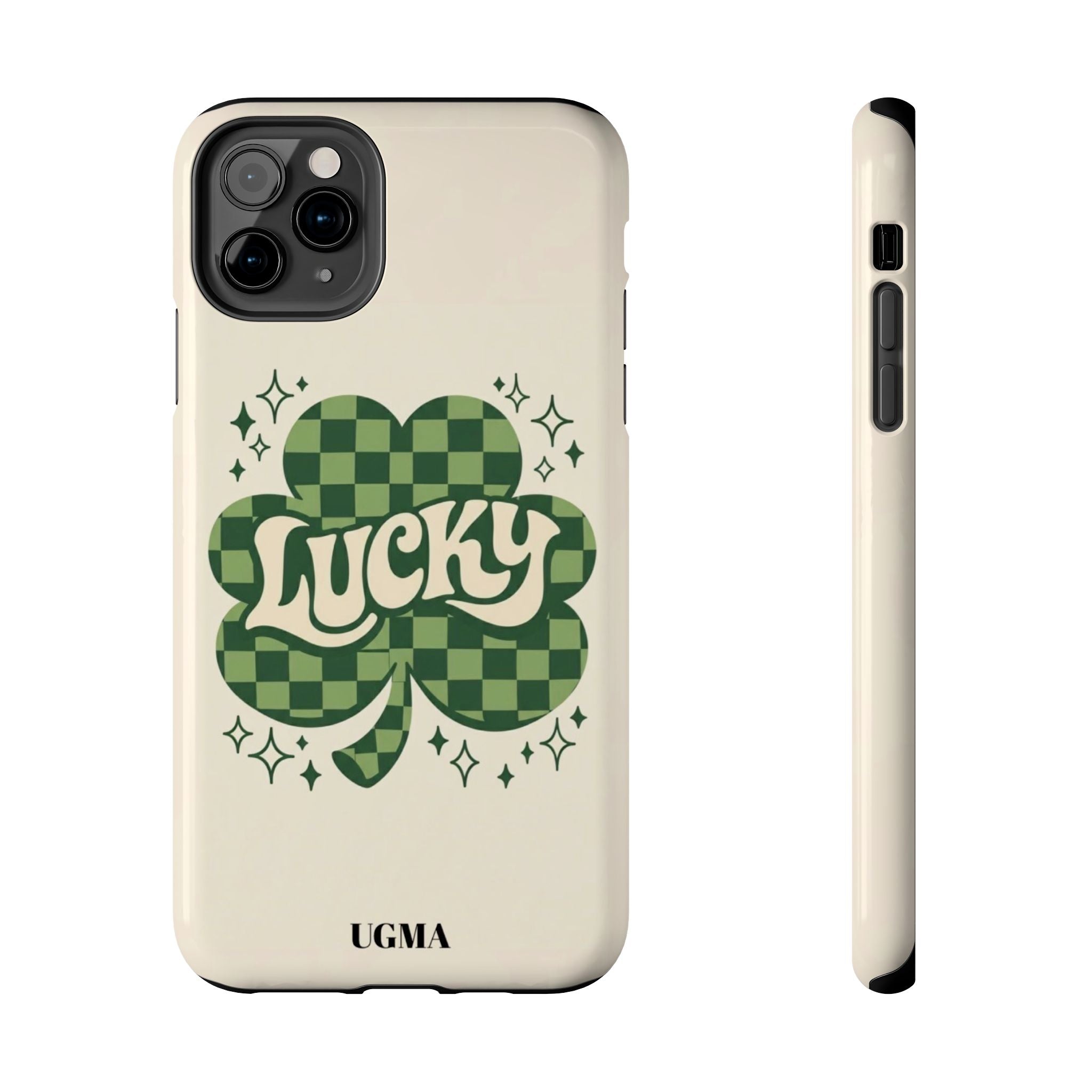 Lucky Clover Phone Case — Retro Green Checker St. Patrick’s Tough Phone Case
