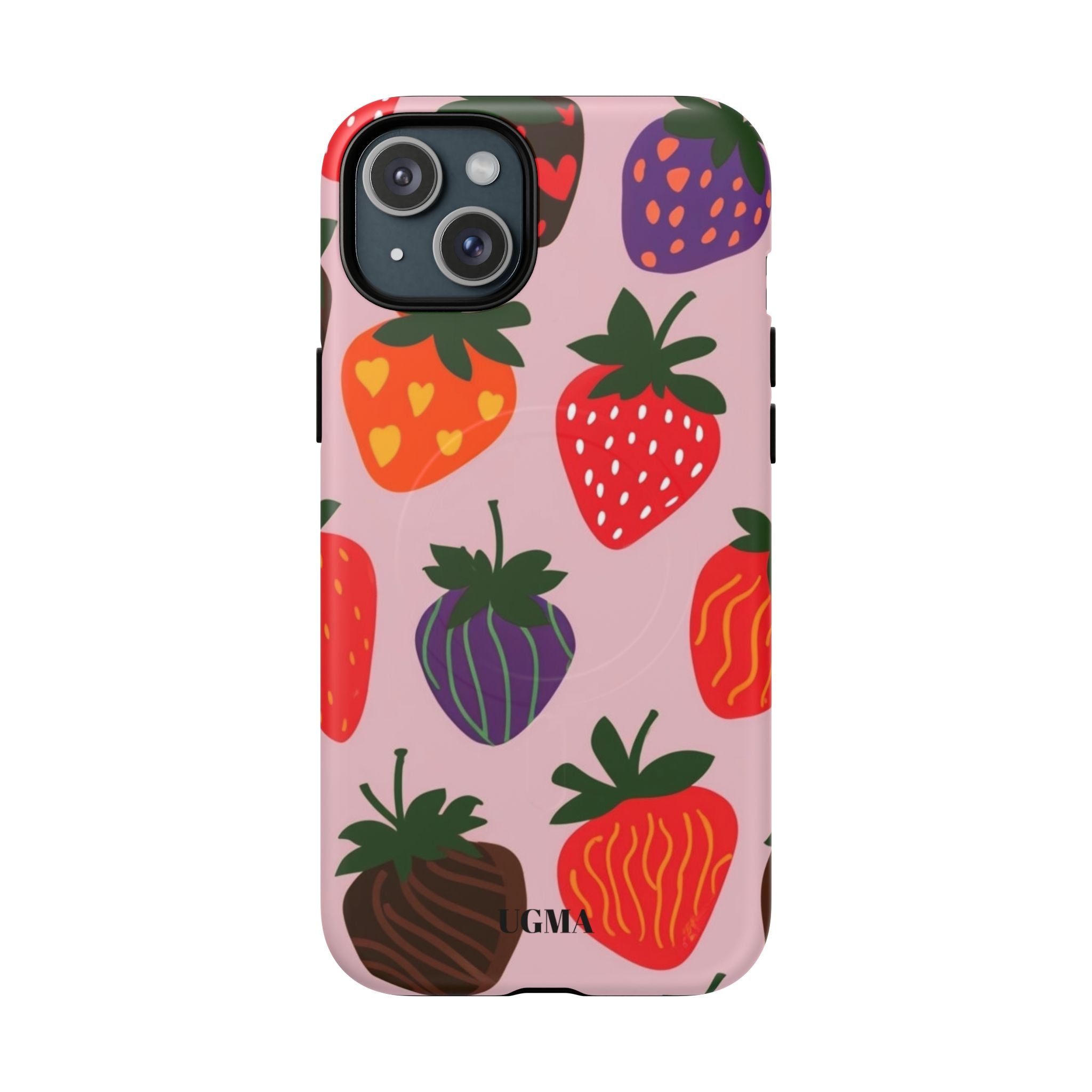 Strawberry Pattern Tough Magnetic Phone Case — Cute Pink Fruit Design