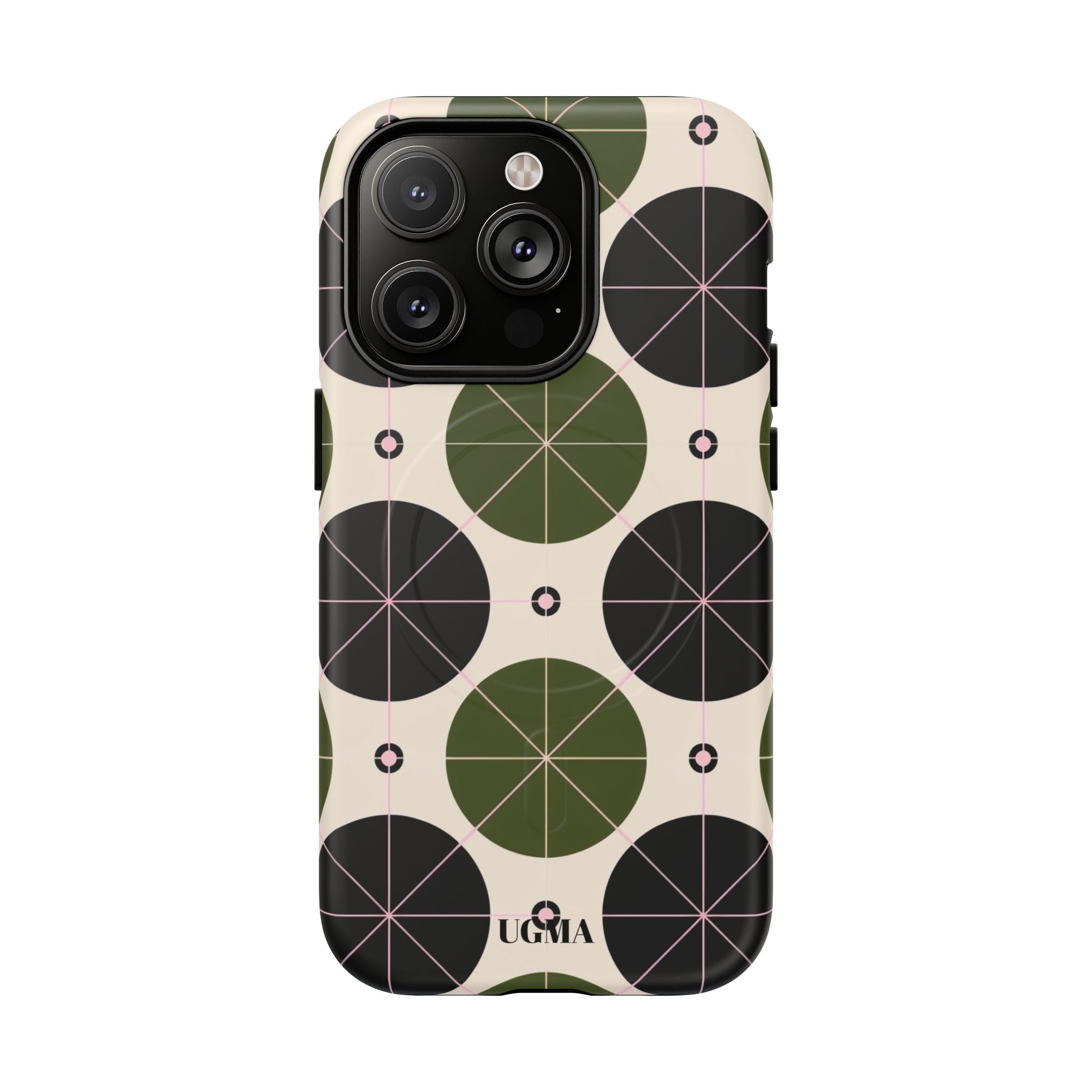 Magnetic Tough Phone Case — Geometric Olive & Black Circle Pattern