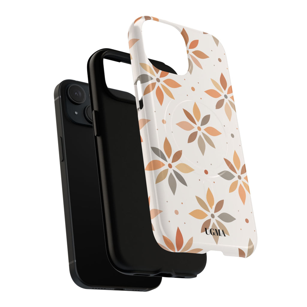 Floral Tile Tough Magnetic Phone Case — Neutral Autumn Blossom Design