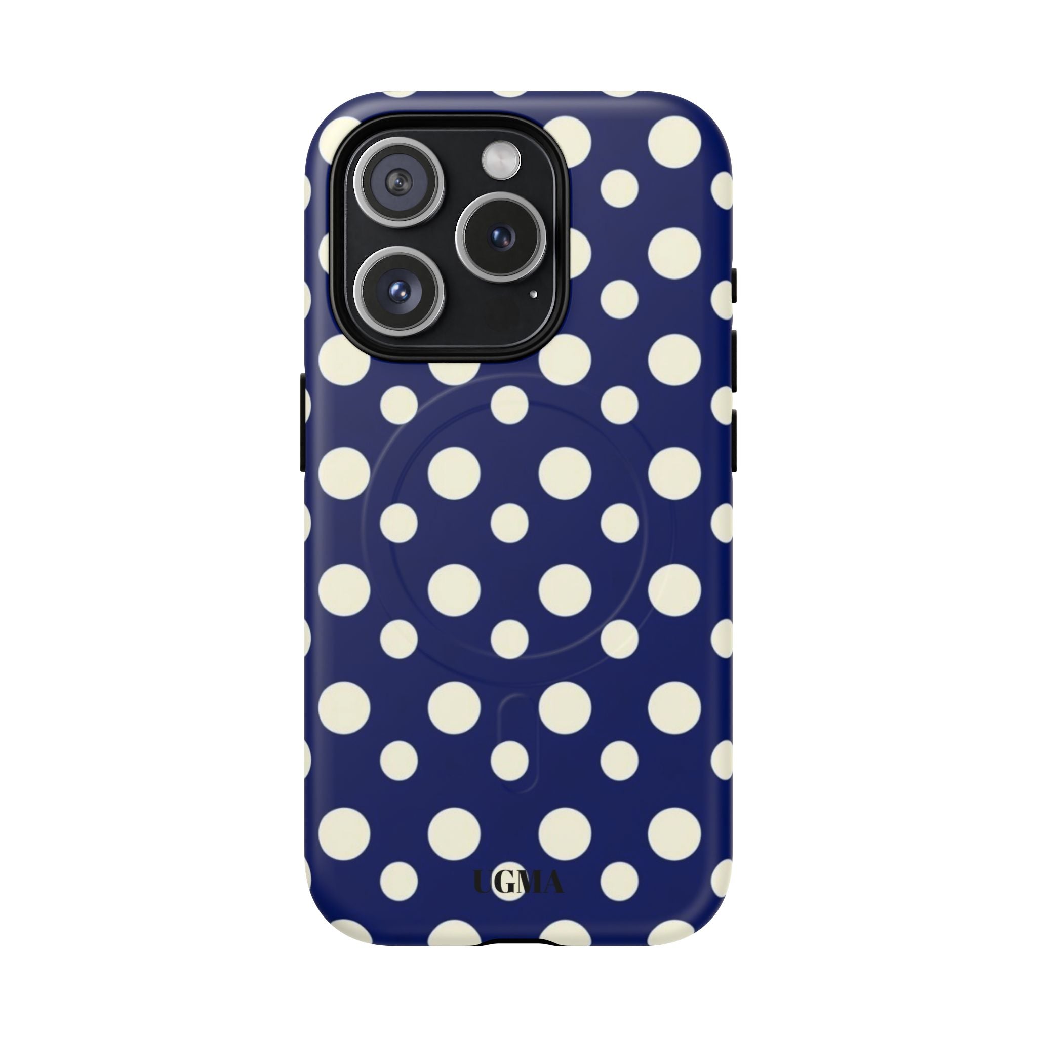Polka Dot Tough Magnetic Phone Case — Navy & White Protective Magnetic Cover
