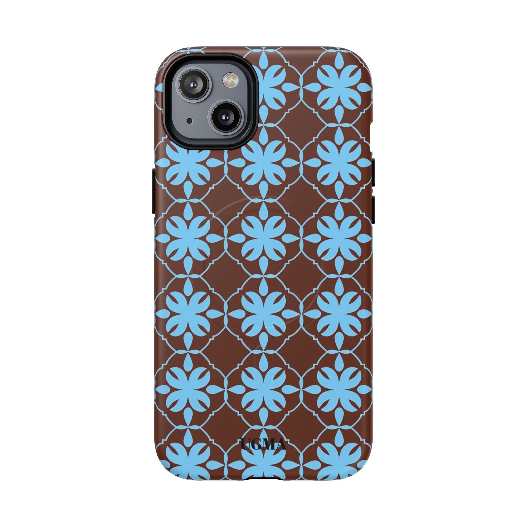 Floral Lattice Tough Magnetic Phone Case — Blue on Brown