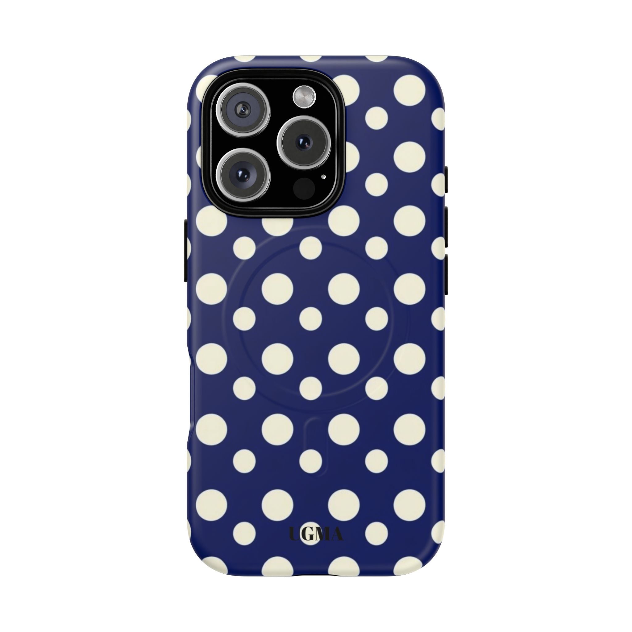 Polka Dot Tough Magnetic Phone Case — Navy & White Protective Magnetic Cover