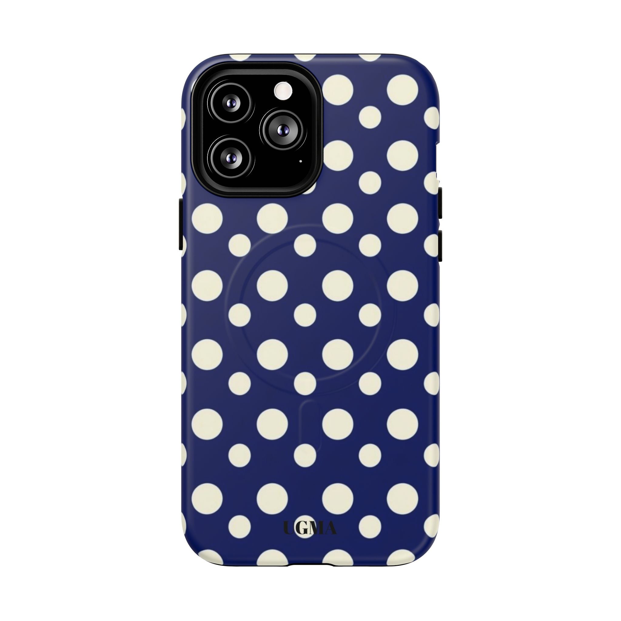 Polka Dot Tough Magnetic Phone Case — Navy & White Protective Magnetic Cover
