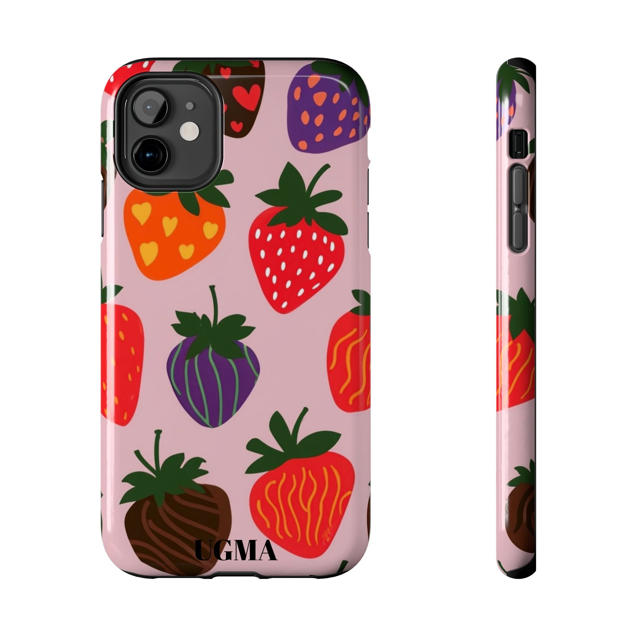 Strawberry Pattern Tough Phone Case — Cute Pastel Fruit Protective Cover