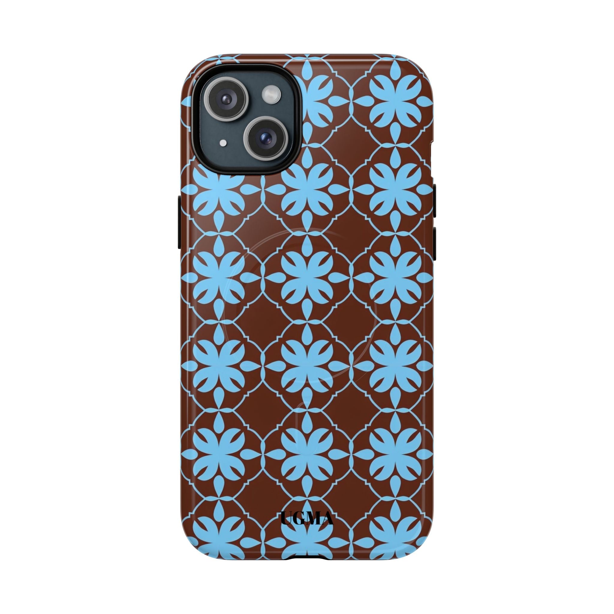 Floral Lattice Tough Magnetic Phone Case — Blue on Brown