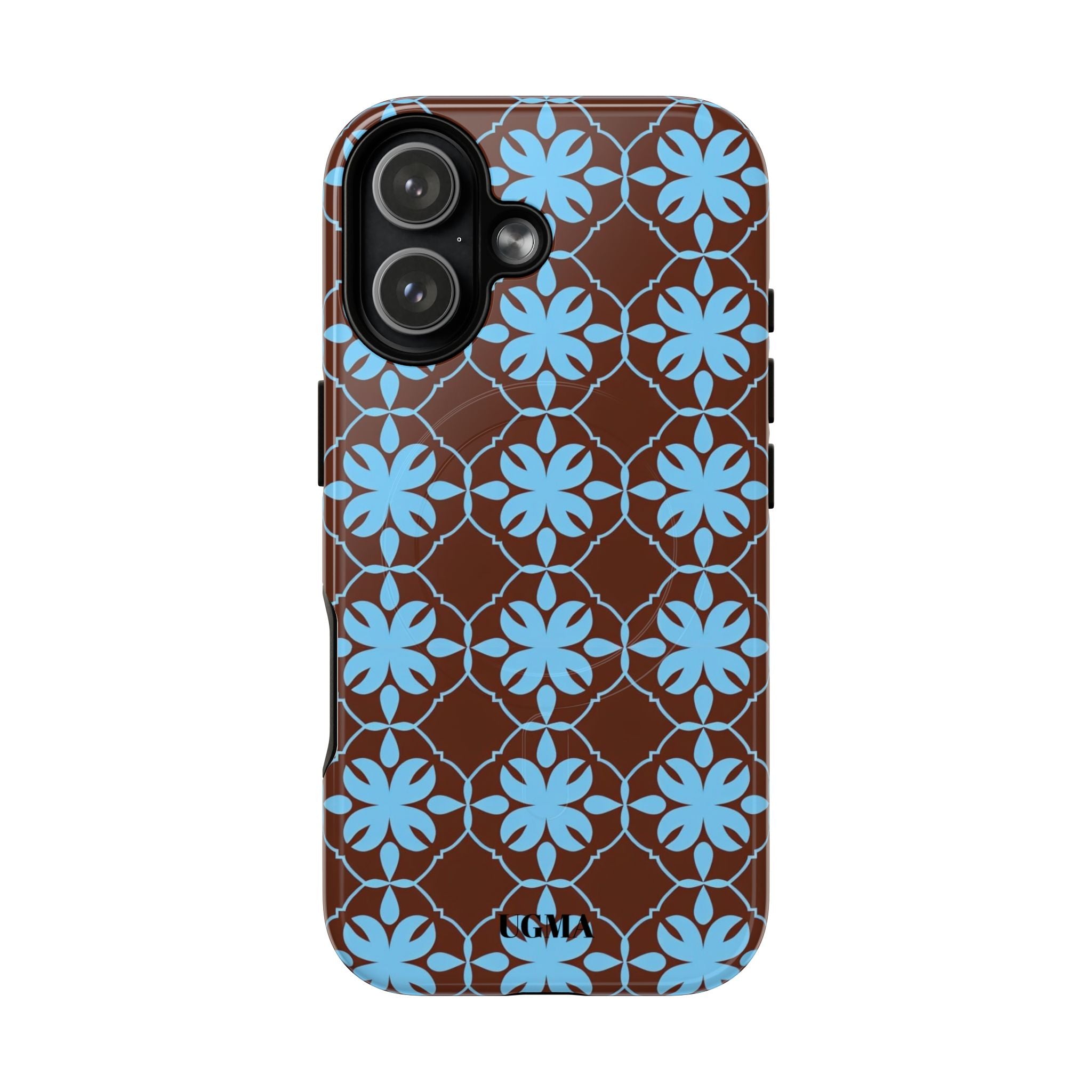 Floral Lattice Tough Magnetic Phone Case — Blue on Brown