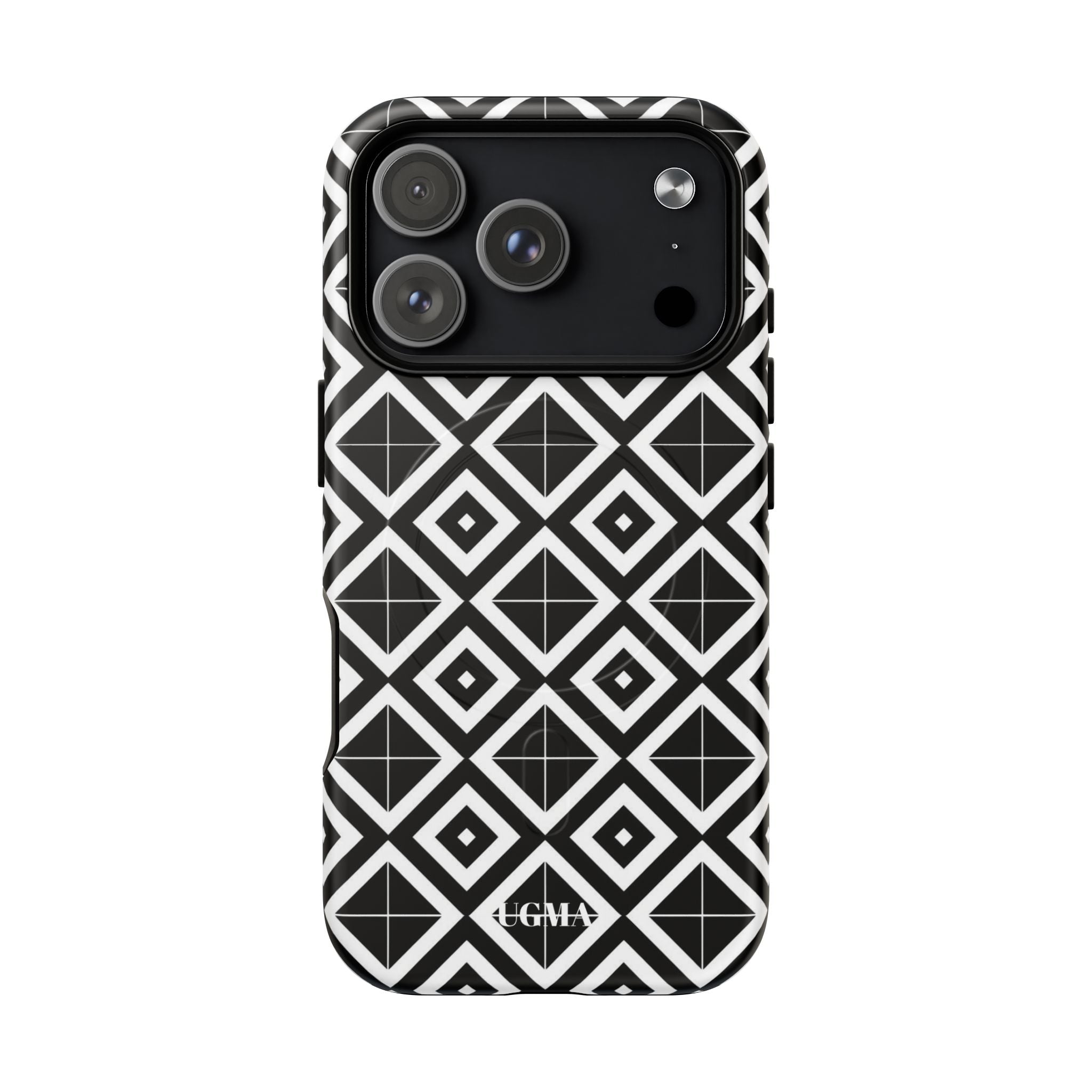 Magnetic Phone Case — Black & White Geometric Diamond Pattern, Tough Protective Cover