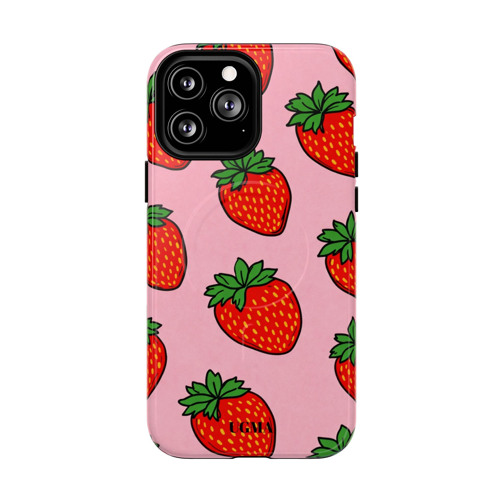 Strawberry Pattern Tough Magnetic Phone Case — Pink Fruit Protective Cover