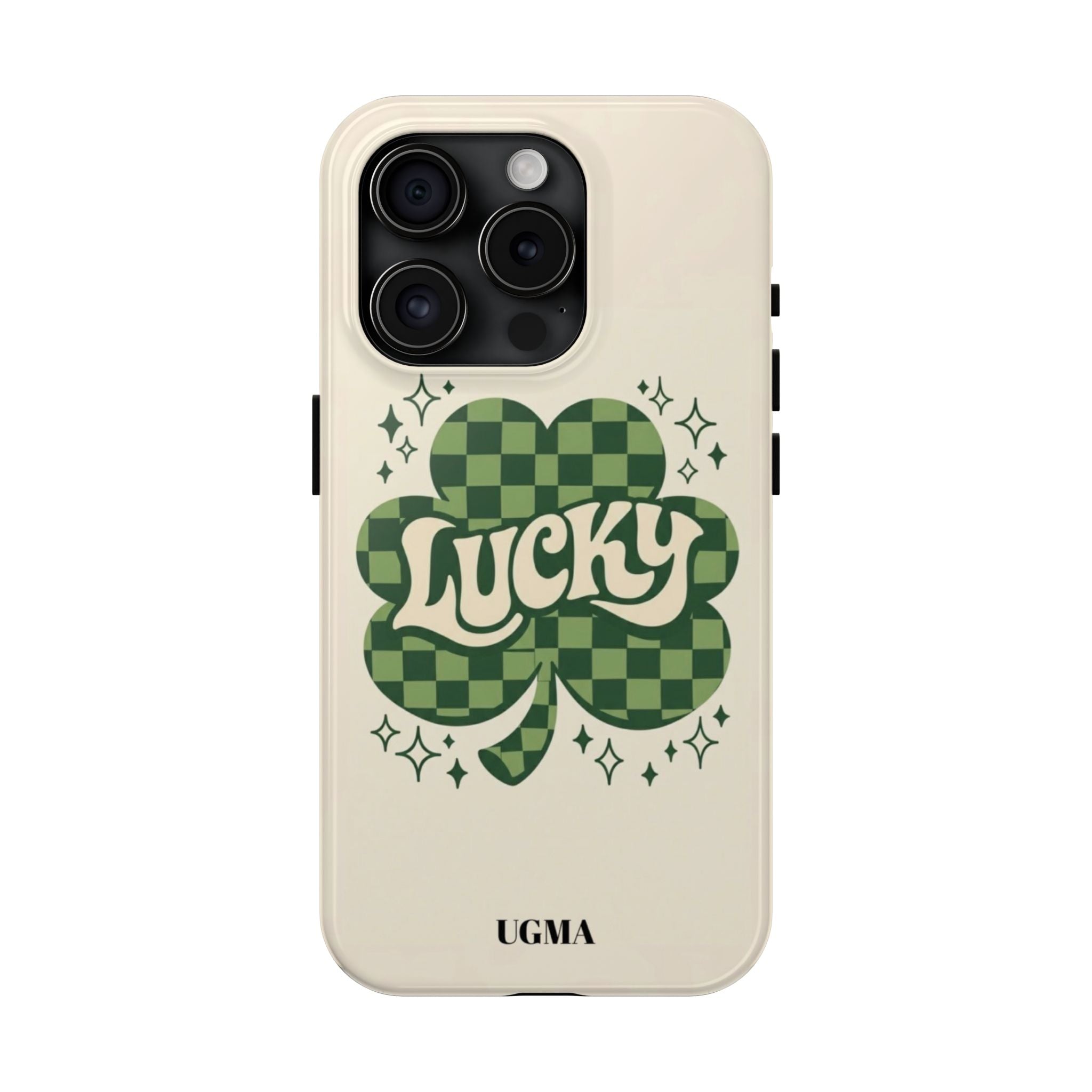 Lucky Clover Phone Case — Retro Green Checker St. Patrick’s Tough Phone Case