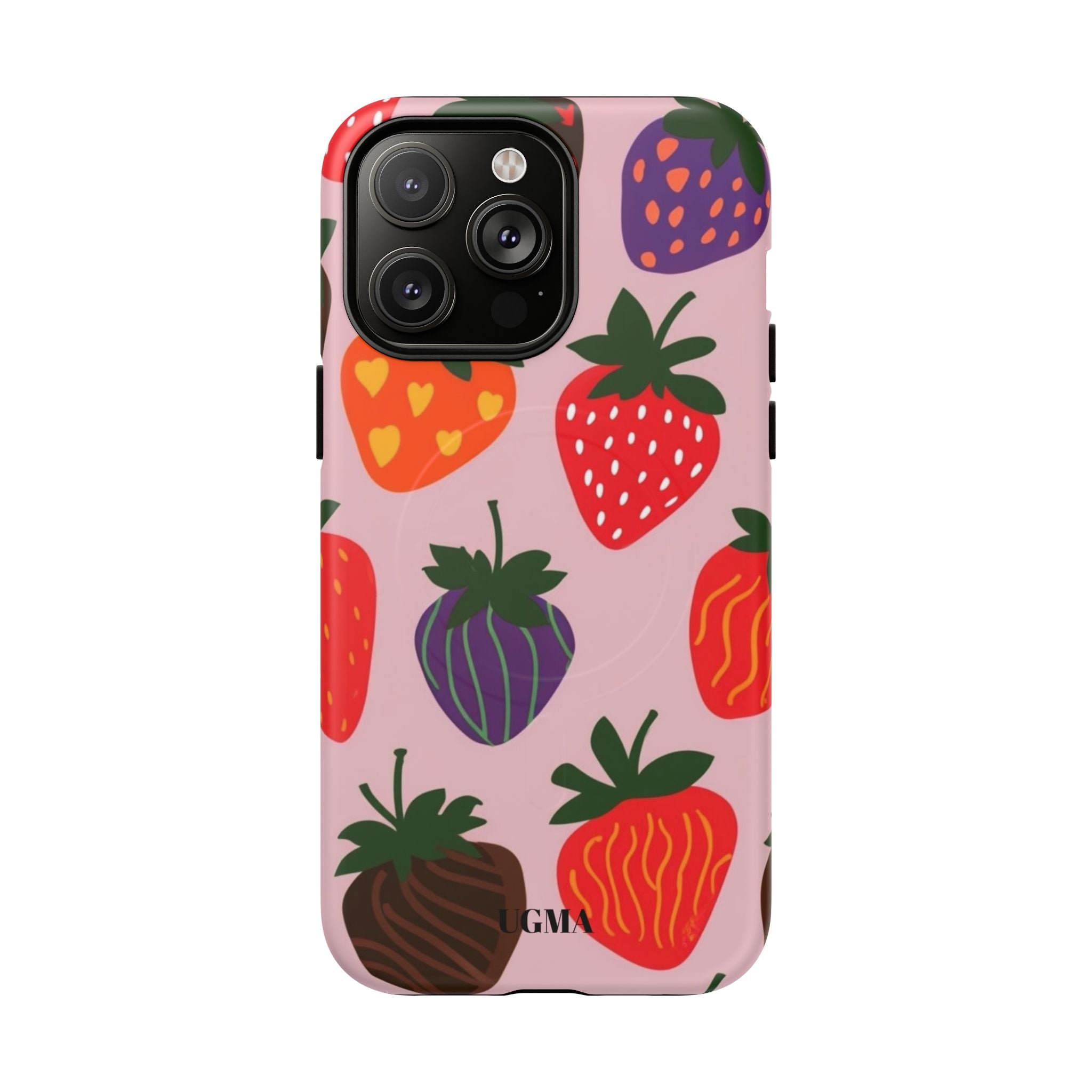 Strawberry Pattern Tough Magnetic Phone Case — Cute Pink Fruit Design