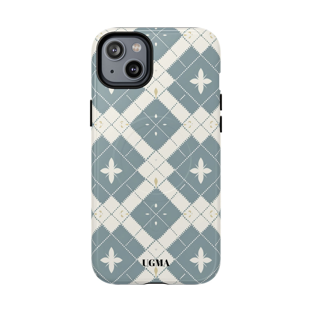 Argyle Fleur Tough Magnetic Phone Case — Blue Plaid Protective Cover