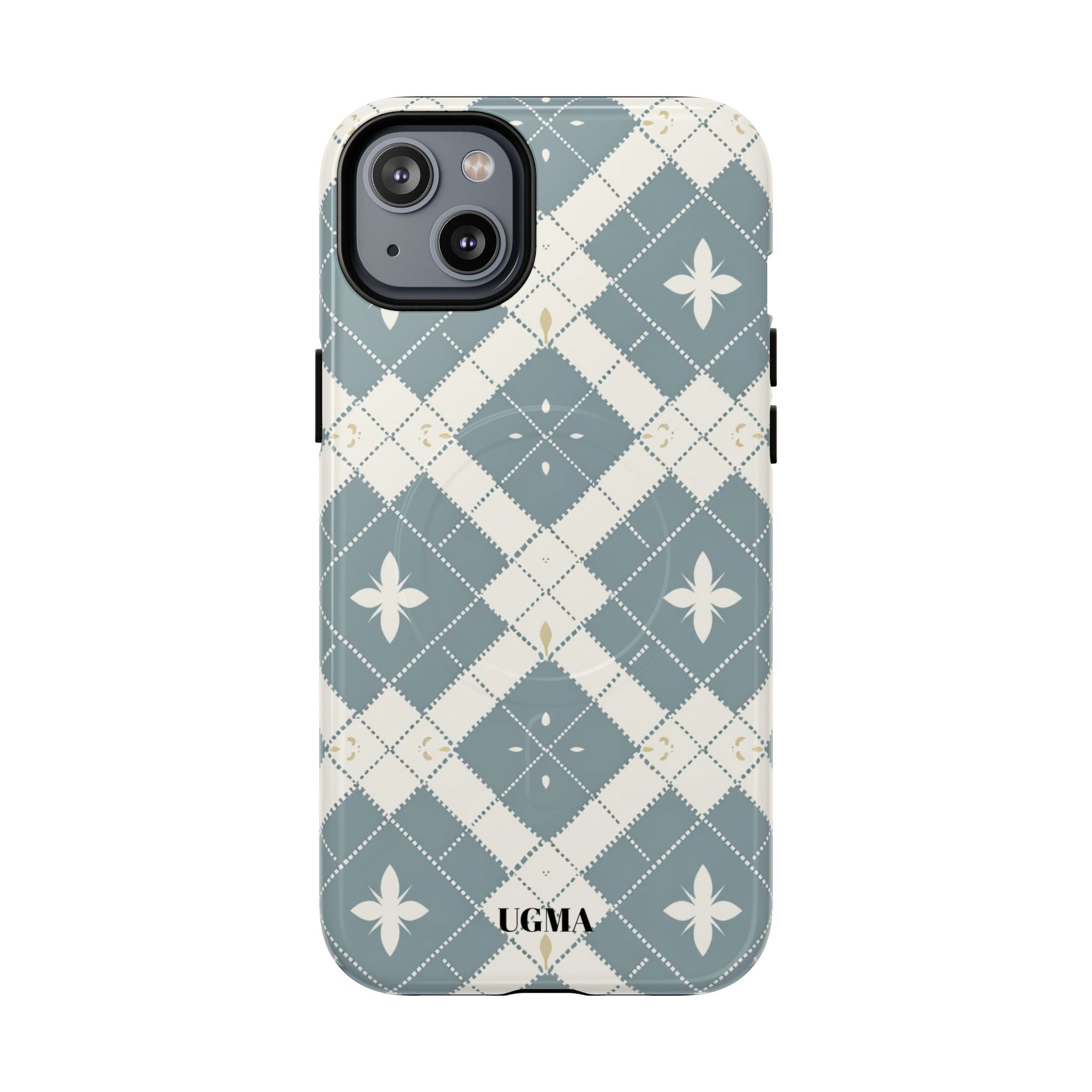 Argyle Fleur Tough Magnetic Phone Case — Blue Plaid Protective Cover